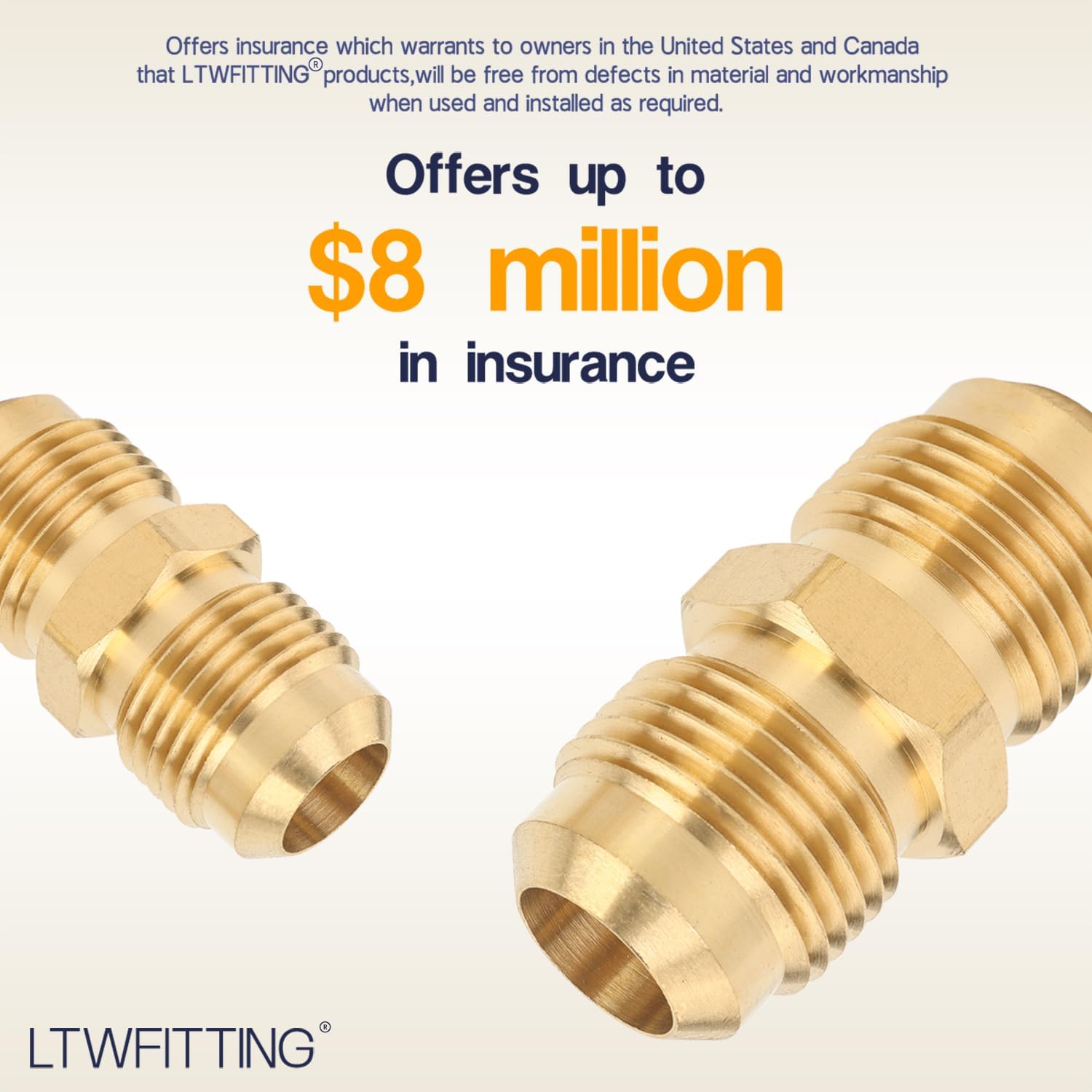 LTWFITTING Brass 5/8" OD Flare Union,Brass Flare Tube Fitting(Pack of 100)