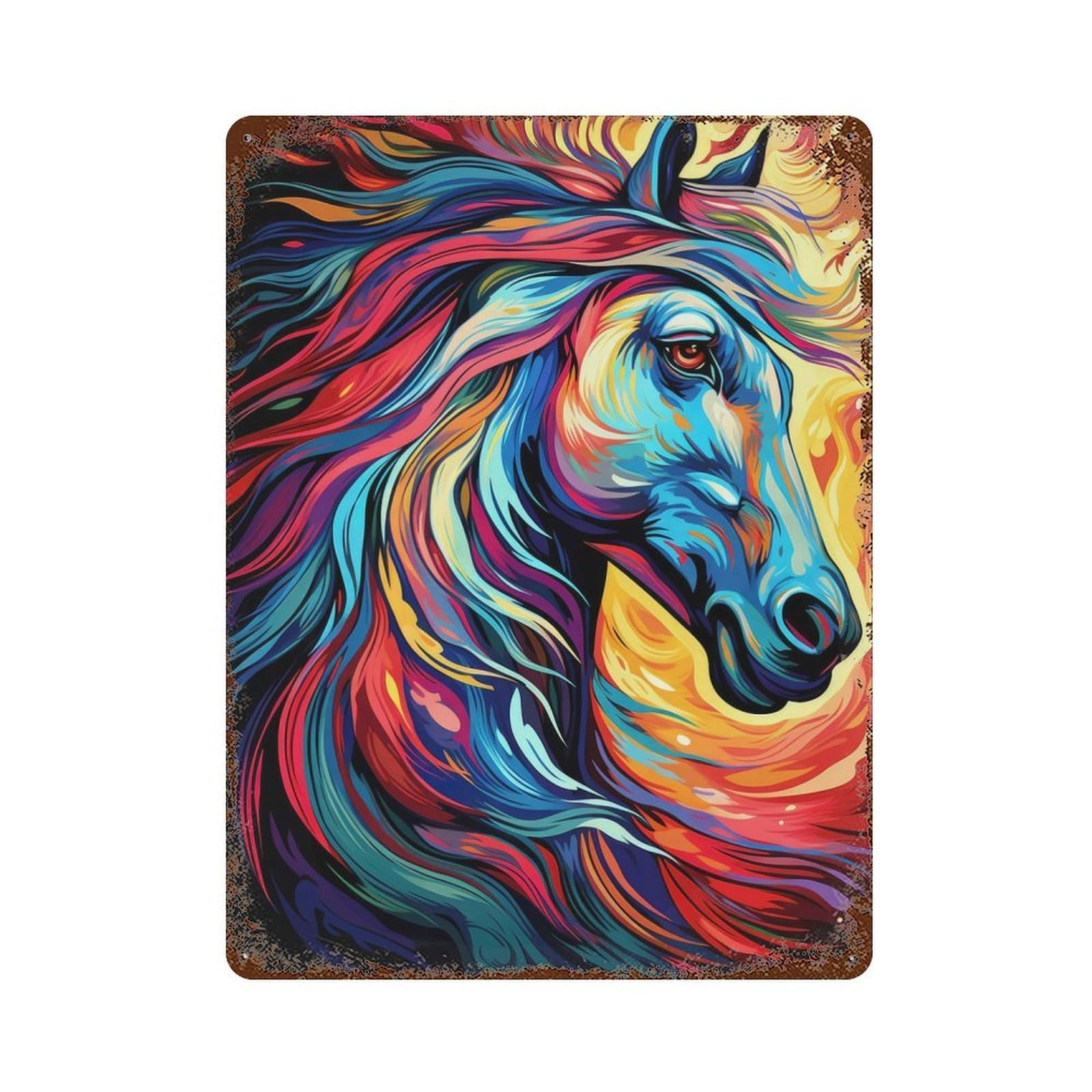 Garage Style Flowing Horses Mane Rust Effect Tin Sign 15.7"x11.8", Industrial Home Decor for Bar And Workshop