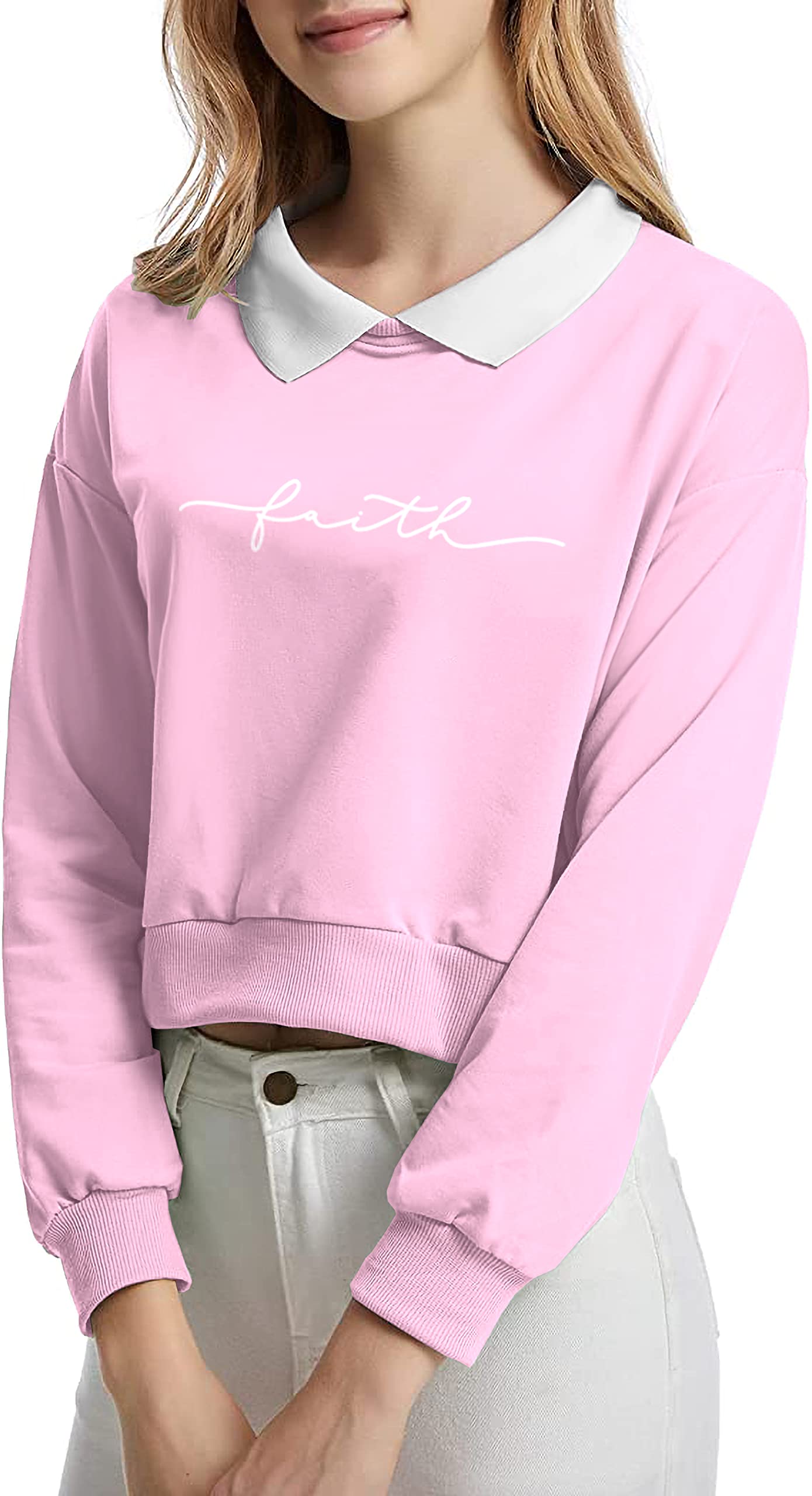 FUNKY MONKEY Girls and Womens Long Sleeve Dropshoulder Pullover Crop Tops and Cotton Blend Loose Fit Hoodies. (Summer and Winterwear Both) (15-16 Years, CL-Pink) - Image 3 thumbnail
