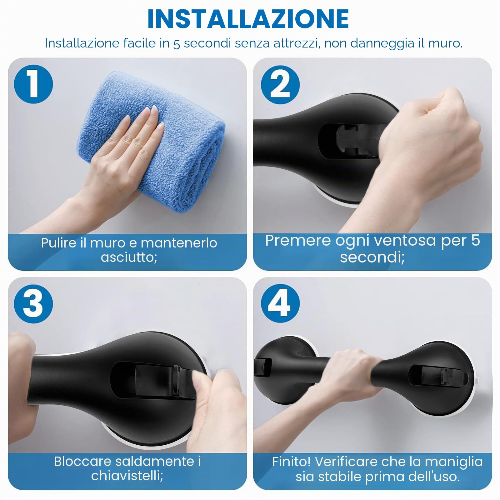 2 Pezzi Maniglia Doccia Anziani, Nero Maniglia Doccia Portata 100kg | per Anziani,Gravida, e Persone con Mobilità Ridotta Maniglione Bagno Disabili