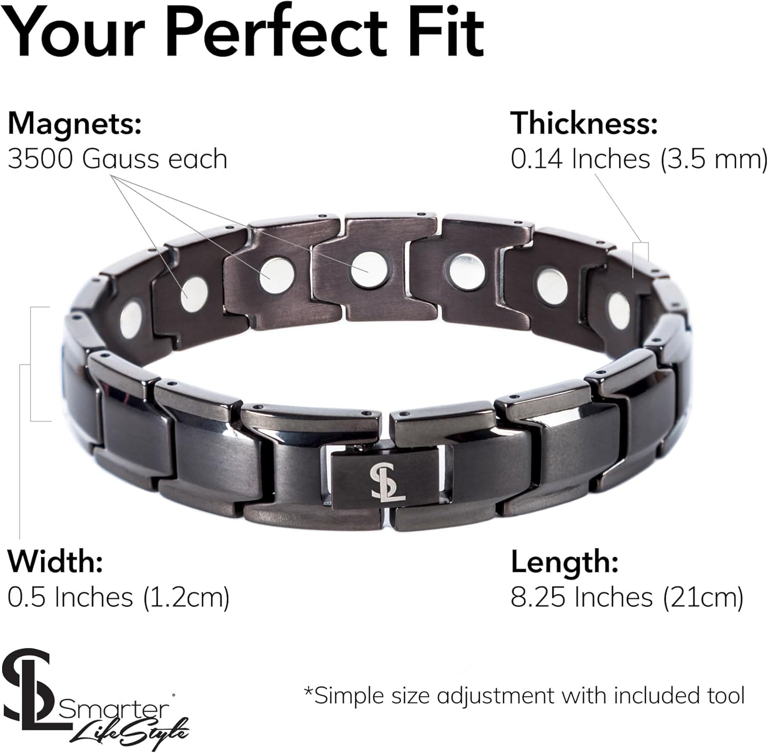 Smarter LifeStyle Elegant Titanium Magnetic Bracelet for Men And Women- Adjustable Bracelet Length with Sizing Tool for Perfect Fit, Women Mens Bracelet (Gunmetal Gray) - Image 3