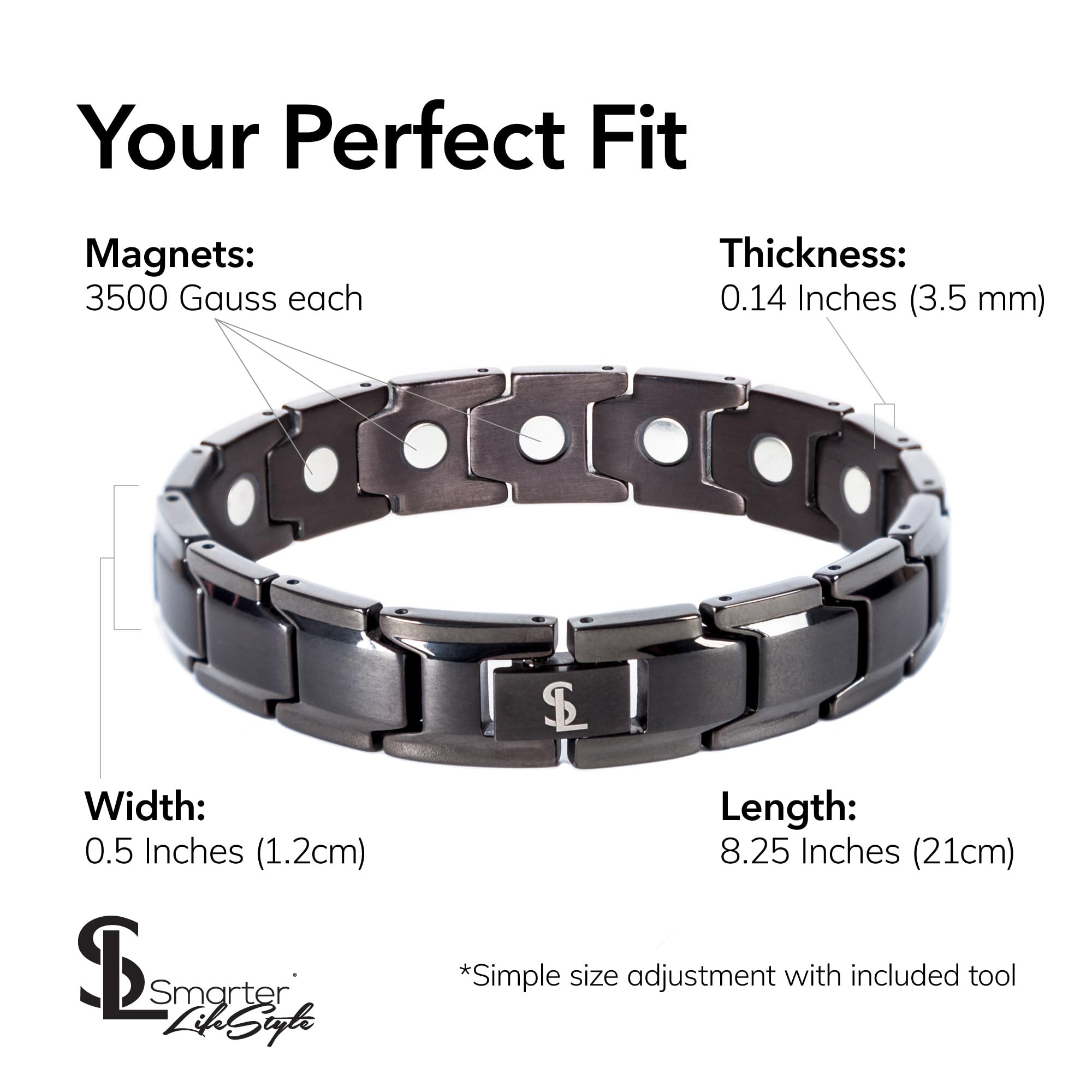 Bracciale per terapia magnetica 4 in 1 in acciaio inossidabile color oro di lusso Braccialetti da uomo per sollievo dal dolore da artre e tunnel carpale  36