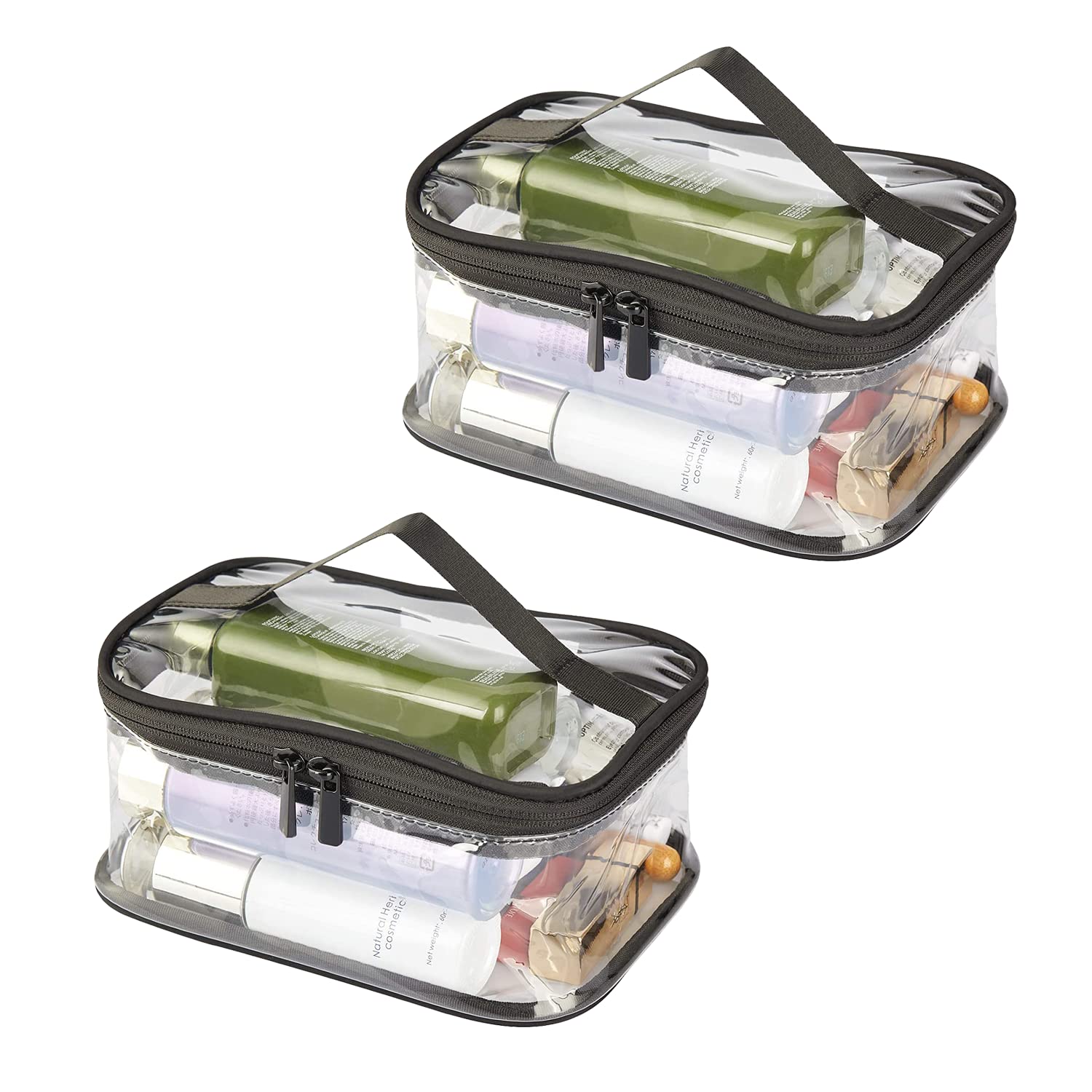 Borse da Toilette Trasparente 2 Pezzi Impermeabile PVC Sacchetto di Cosmetica da Viaggio Portatile Pochette Trucco con Cerniera per Uomini e Donne
