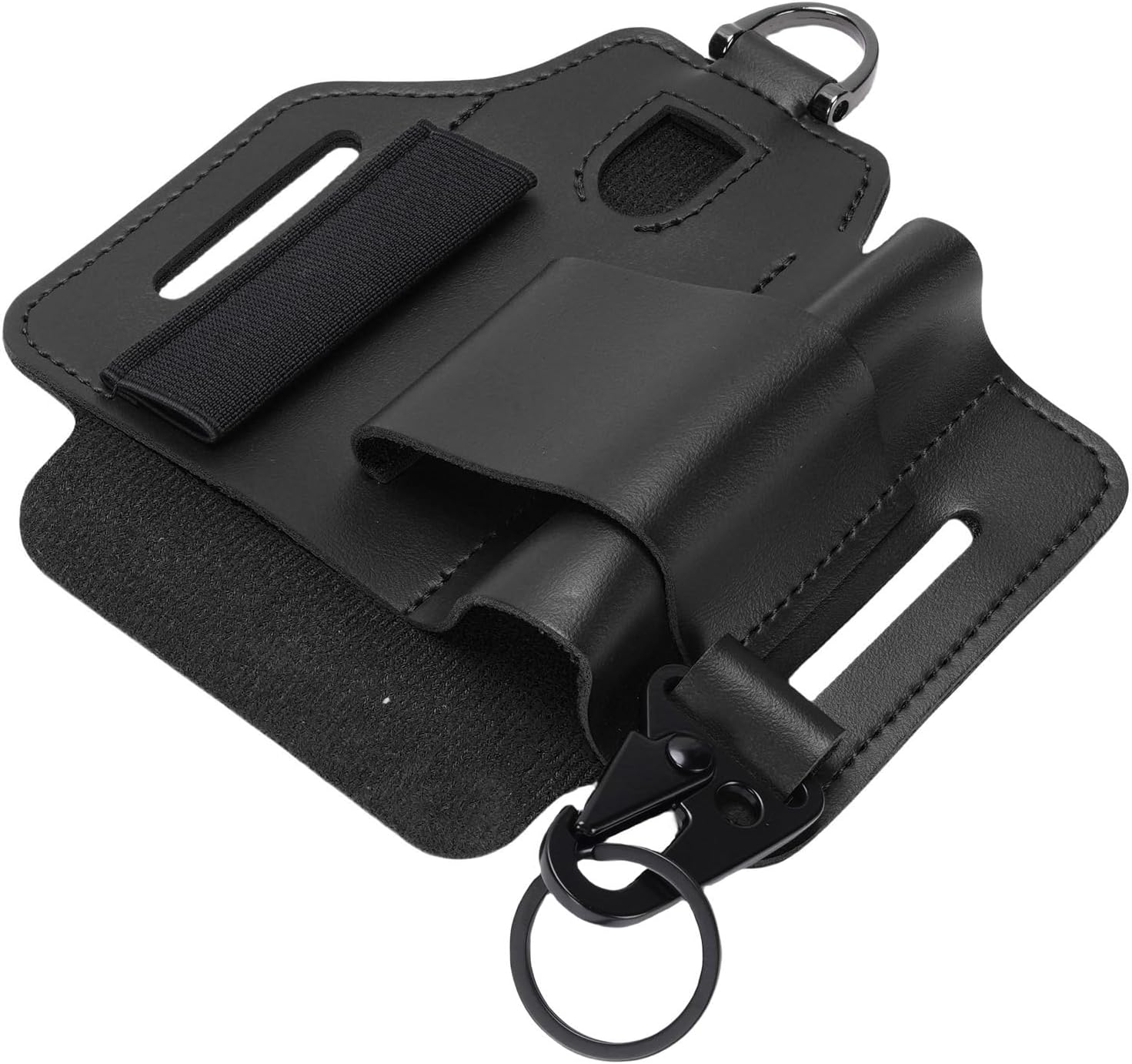 Multifunctional Leather Tool Sheath with Flashlight and Belt Bag, PU Leather Multitool Organizer for Camping, Hiking, and Adventures (Black)