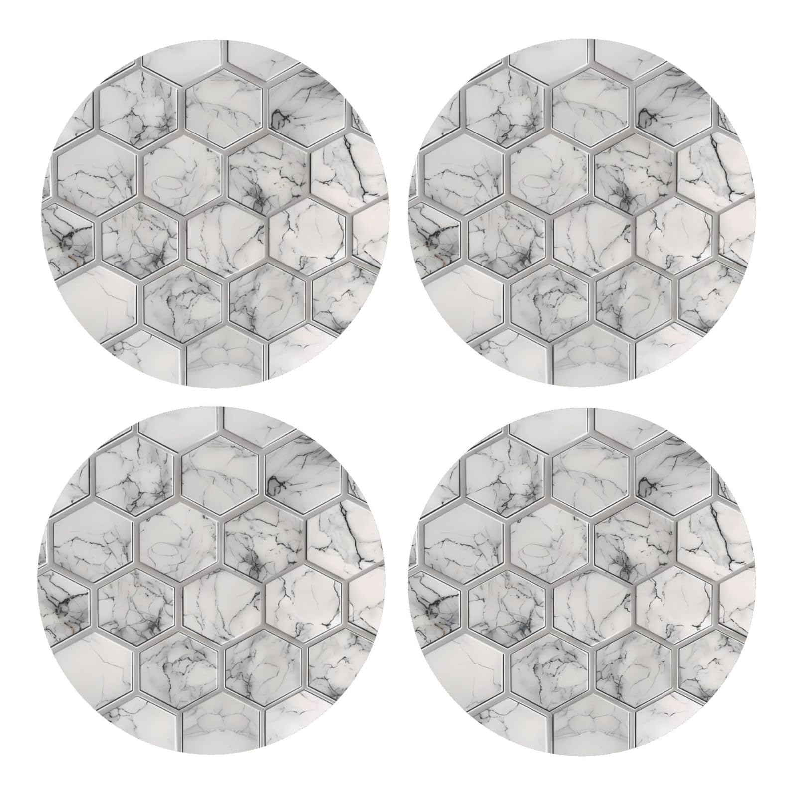 Bedbliss Marble Gray Printed rounded Coasters for Drinks Absorbent, 4 Pack Tea Coffee Wooden Coaster Set, Lightweight and Heat-Resistant Coasters with Cork Base for Protection Home
