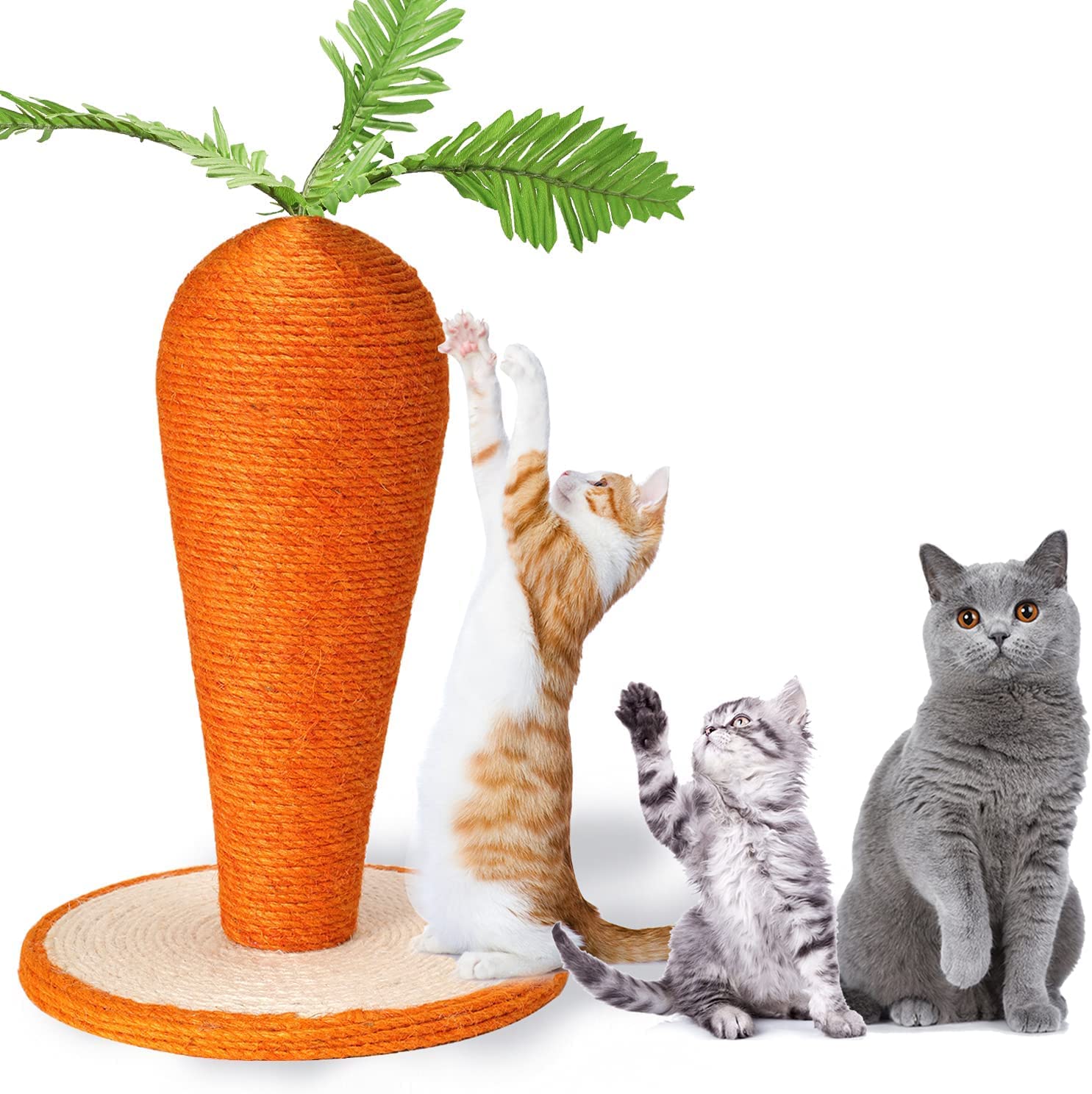 TOMVAES Cat Scratching Post,Assembable Carrot Cat Claw Scratcher for Indoor Cats,Sisal Rope Scratch Pad and Carrot Leaves,Interactive Cat Toys,Sisal Cat Post,Sisal Cat Scratcher