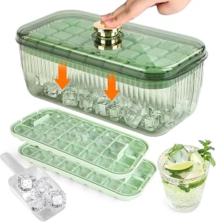 Ice Cube Trays for Freezer, Small Nugget Ice Cube Tray with Lid and Bin, 2 Pack Easy Release Ice Cube Mold with Container and Ice Scoop for Whiskey, Cocktail, Coffee and Kids DIY
