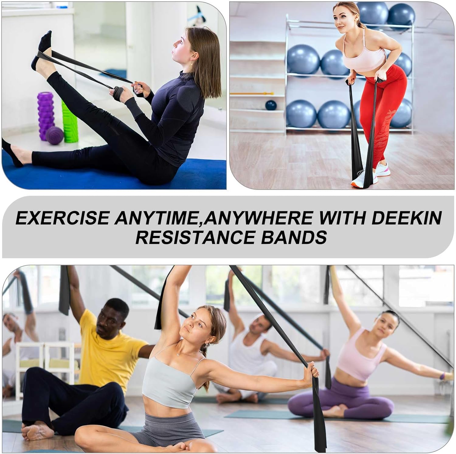 DEEKIN 10 Pcs Resistance Bands Professional Exercise Elastic Bands Latex-Free Yoga Starter Set for Pilates, Physical Therapy, Strength Training, Yoga, Working Out for Women Home Gym