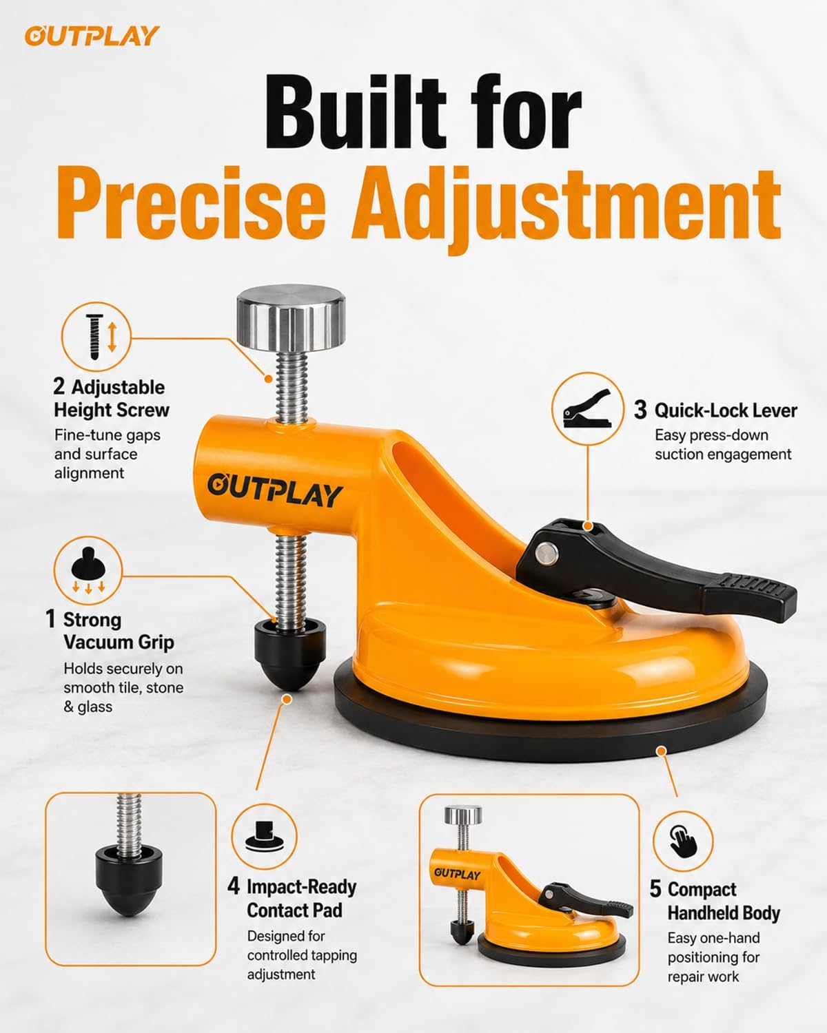 Adjustable Height Setter, Floor Gap Fixer Tool, Professional Adjustable Vacuum Suction Seam Countertop Leveling Alignment Clamp with Heavy-Duty Rubber Suction Cups for Installation Repair(1 PC)