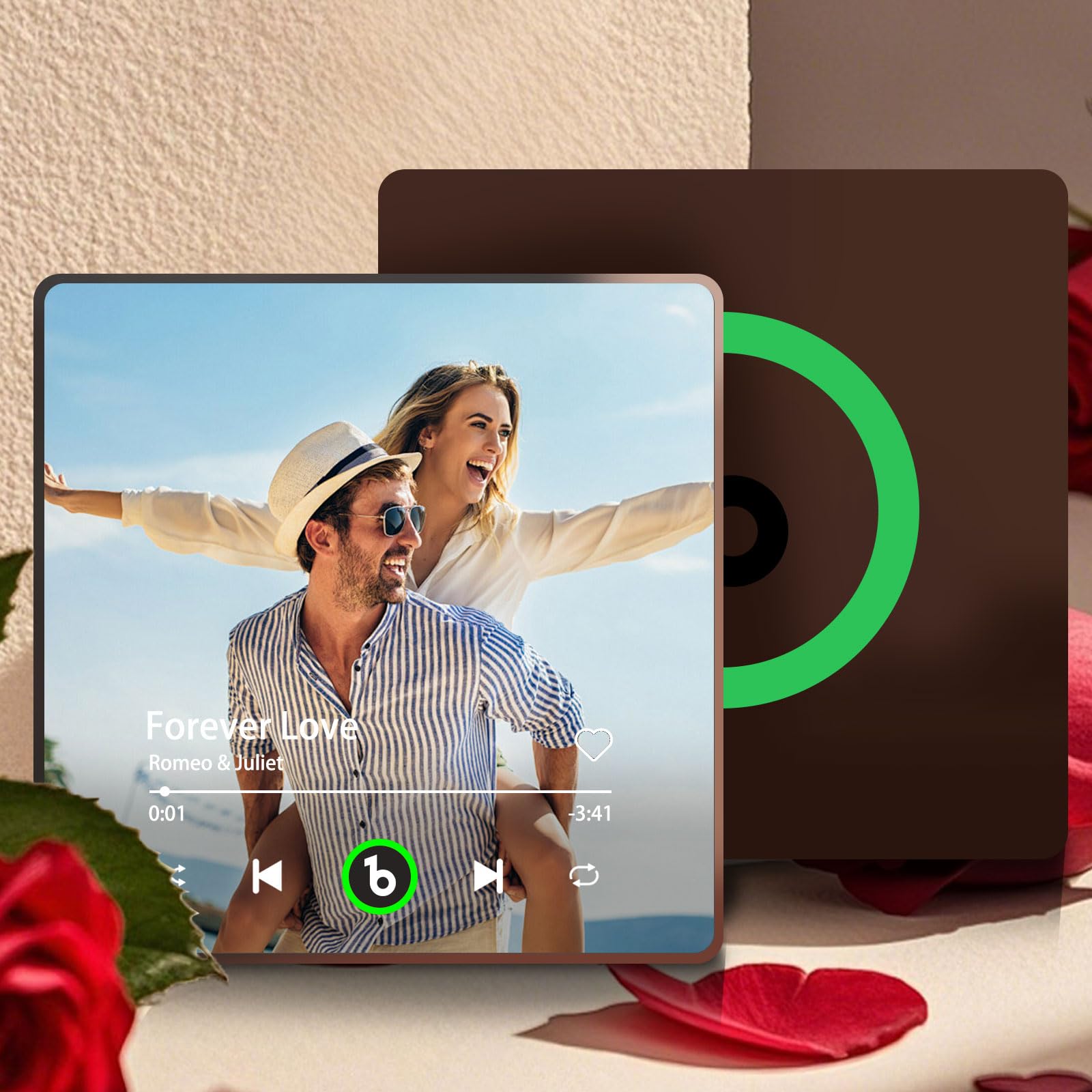 Auraweave Style 1 Custom Music Fridge Magnet, Personalised Spotify Plaque With Magnetic Photos, Personalised Gift For Valentine's Day, Christmas And Birthdays, Gift Idea For Couples And Friends (Style 1)