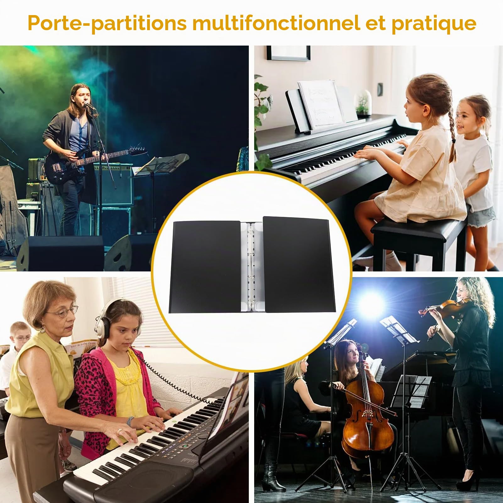 Classeur pour Partitions A4, Classeur de Piano Extensible Détachable de 4 Pages en Feuilles Capacité de 52 Pages Support de Rangement pour Écriture Dessin Modification Stockage Fichier