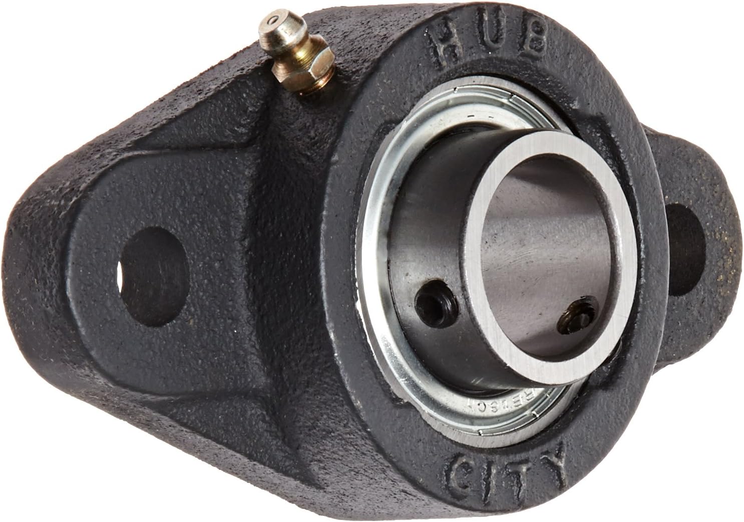 Hub City FB260URX1 Flange Block Mounted Bearing, 2 Bolt, Normal Duty, Relube, Setscrew Locking Collar, Narrow Inner Race, Cast Iron Housing, 1" Bore, 1.402" Length Through Bore, 3.89" Mounting Hole Spacing
