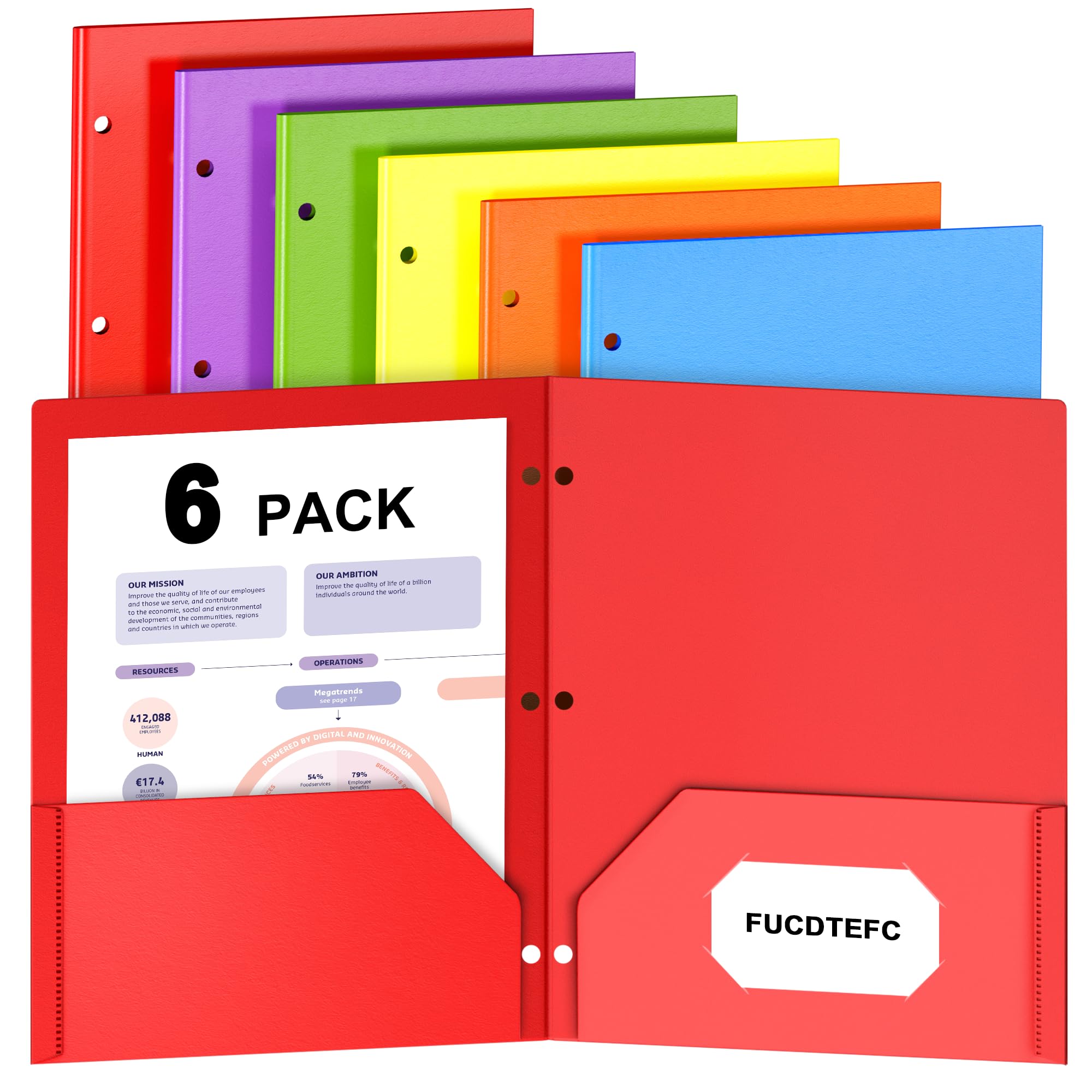 6 Pack Folders with Pockets, Pla