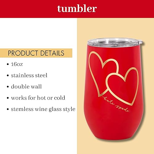 Miniatura 2 de Kate Spade New York Vaso de vino aislado de acero inoxidable, vaso de doble pared de 16 onzas, vaso de viaje rojo sin tallo con tapa, elevar un vaso