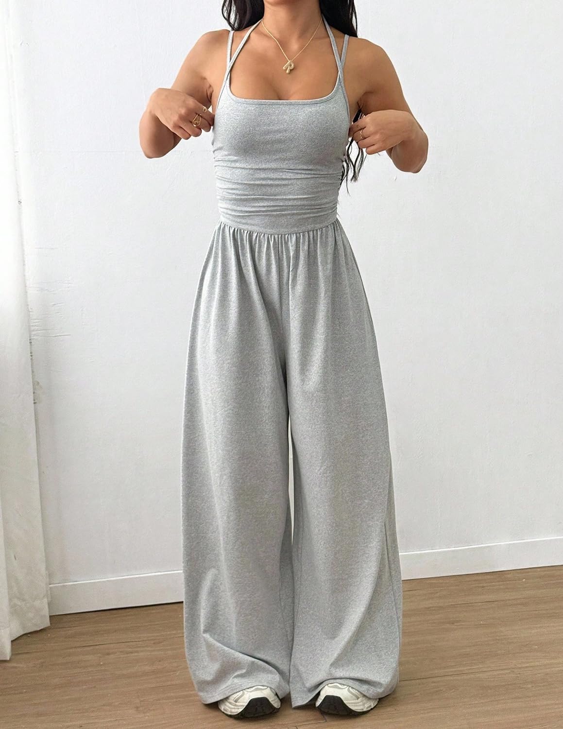 LIAMERHE Tuta Intera Donna Elegante Salopette Estiva Sexy Schiena Scoperta Pantaloni Larghi Vita Alta Tutine Lunga Casual Monopezzo Jumpsuit Playsuit per Cerimonia Party Spiaggia Mare Moda