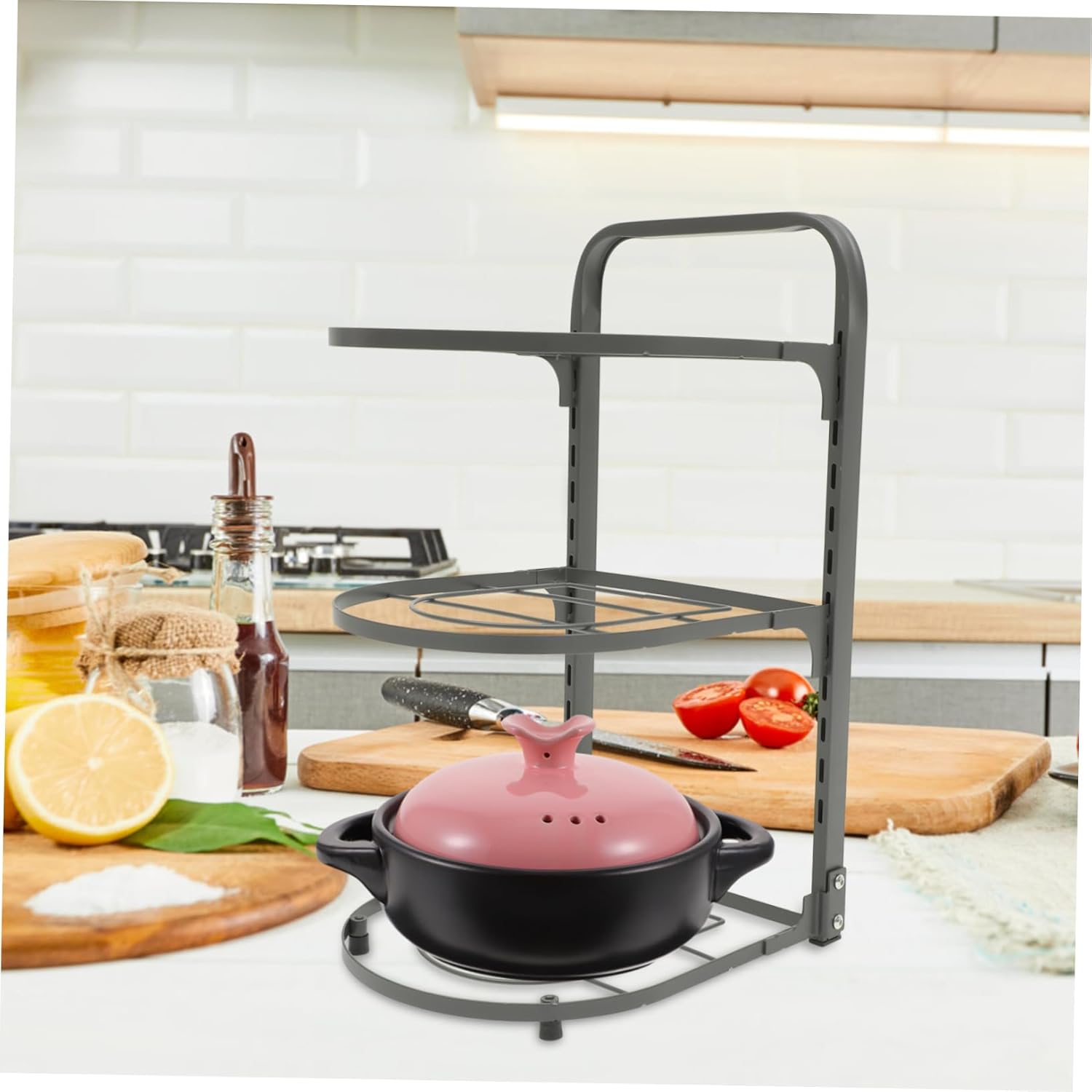 Mobestech Foldable Multi Pot Rack Space Saving Kitchen Organizer for Pots Pans Spice Bottles with Smooth Edges Efficient Under Sink Storage