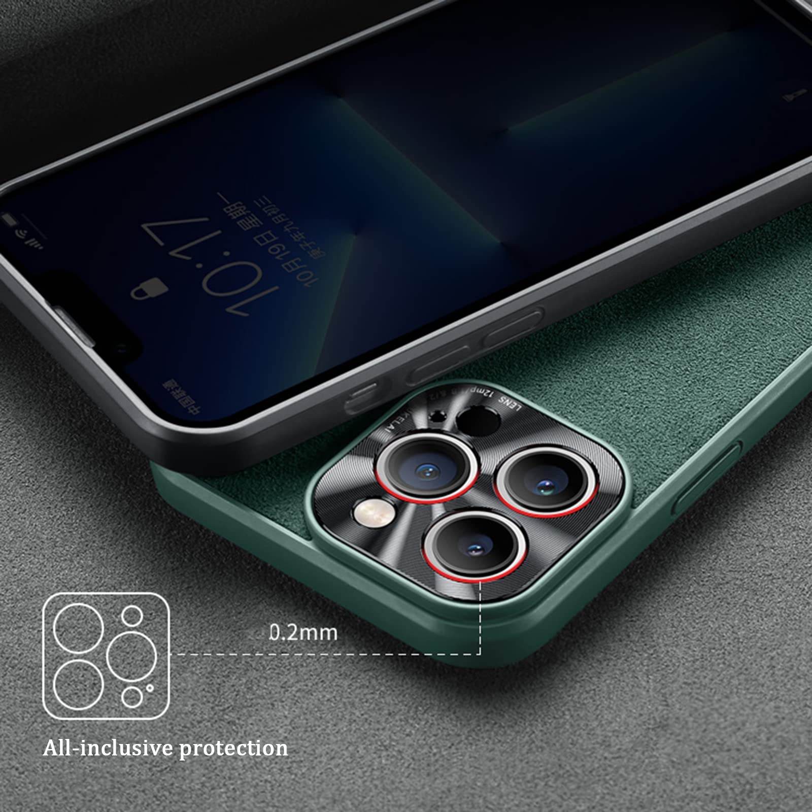 Funda de Cuero Cuero para iPhone 13/13 Pro/13 Pro MAX, con Protector de Cámara, Ultra Fina Estuche, a Prueba de Golpes,Verde,13 6.1"