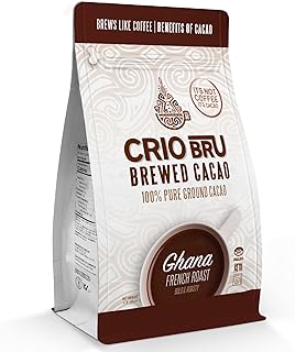 Crio Bru Brewed Cacao Ghana French Roast 3lb (48oz) - Coffee Alternative Natural Healthy Drink | 100% Pure Ground Cacao Beans | 99.99% Caffeine Free, Keto, Low Carb, Paleo, Non-GMO
