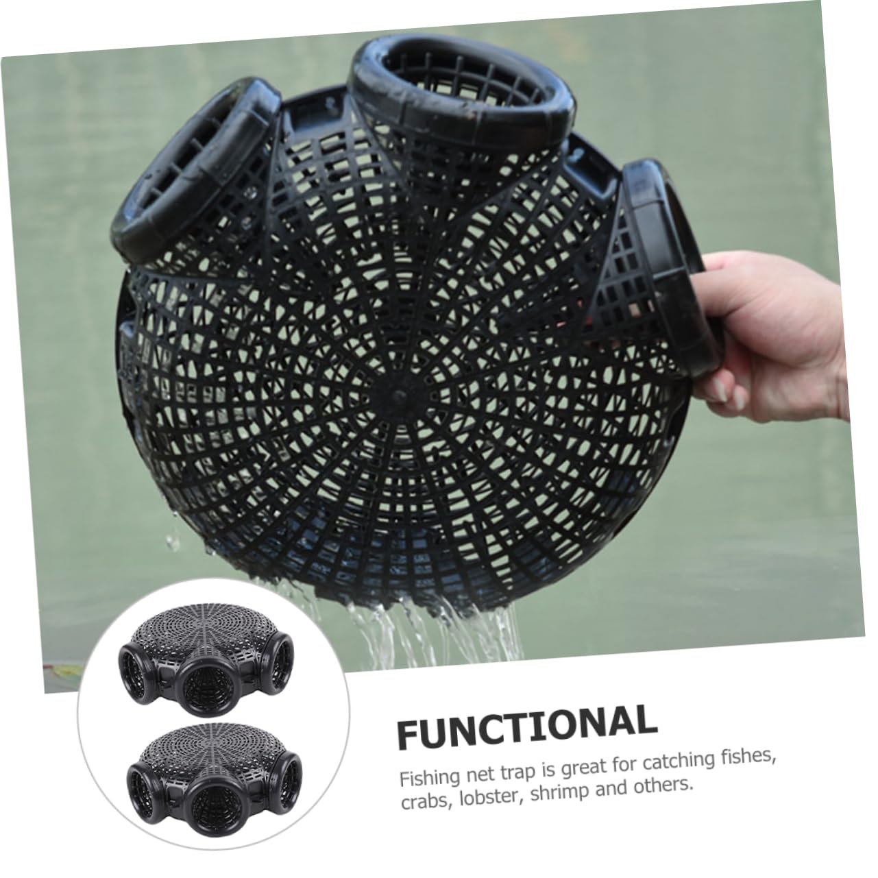 BESPORTBLE Trappola da Pesca Portatile per Gamberi e Granchi in Plastica Resistente, Set da 2 Pezzi Rete Staccabile, Adatta Ad Acqua Dolci e Salate per attività di Pesca all’Aperto
