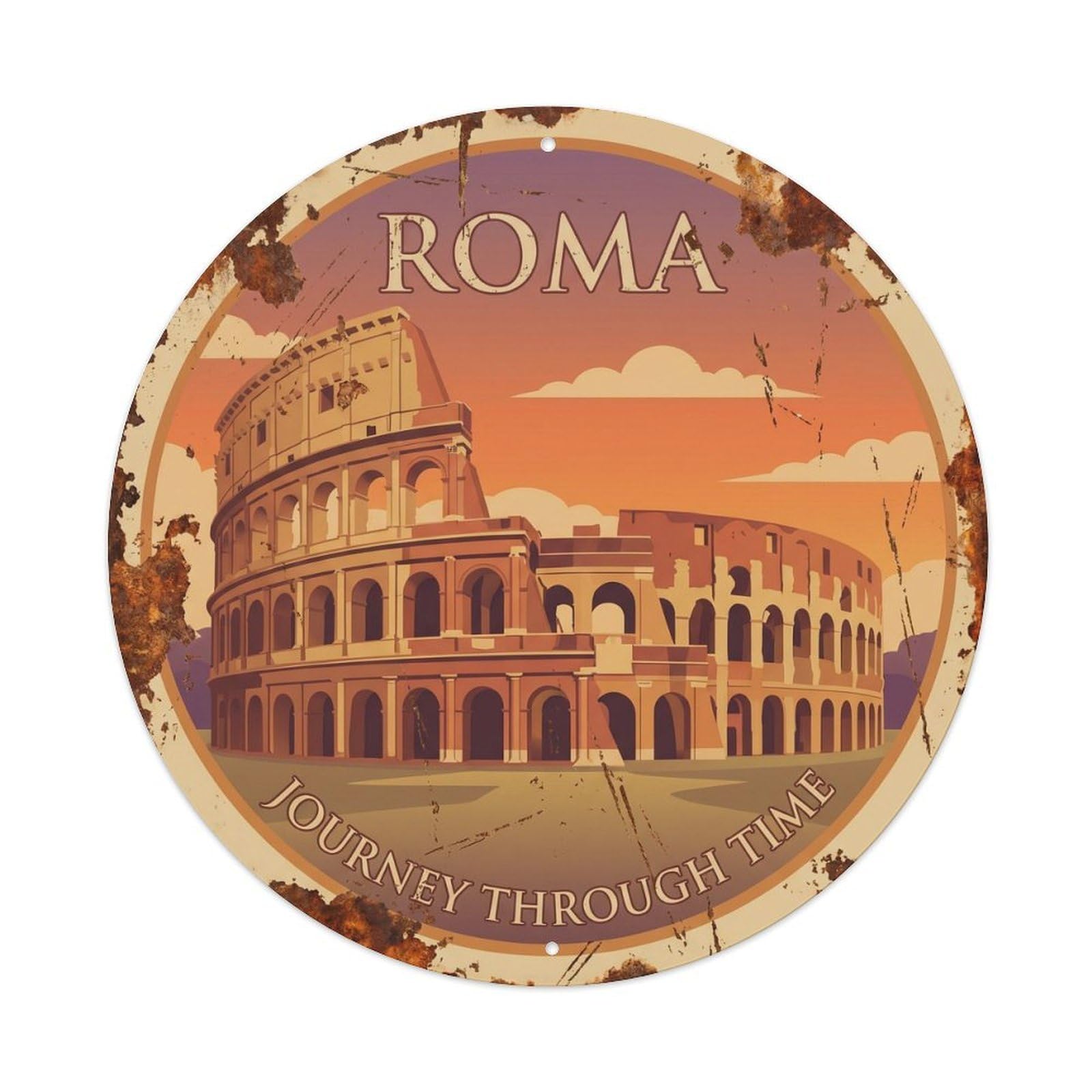 Vintage Travel Colosseum Rome Journey Metal Tin Sign Plaque