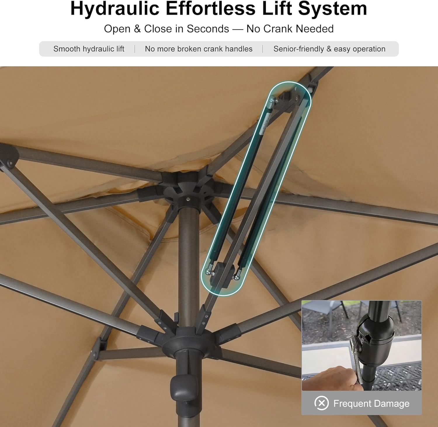 PURPLE LEAF 6 X 10 FT Commercial Rectangle Patio Market Umbrella Semi Auto Heavy Duty 1.9" Aluminum Pole 6 Sturdy Ribs for Outdoor Dining Business Restaurant Poolside Hotel Resort Wedding Venue Cafes Garden Beige