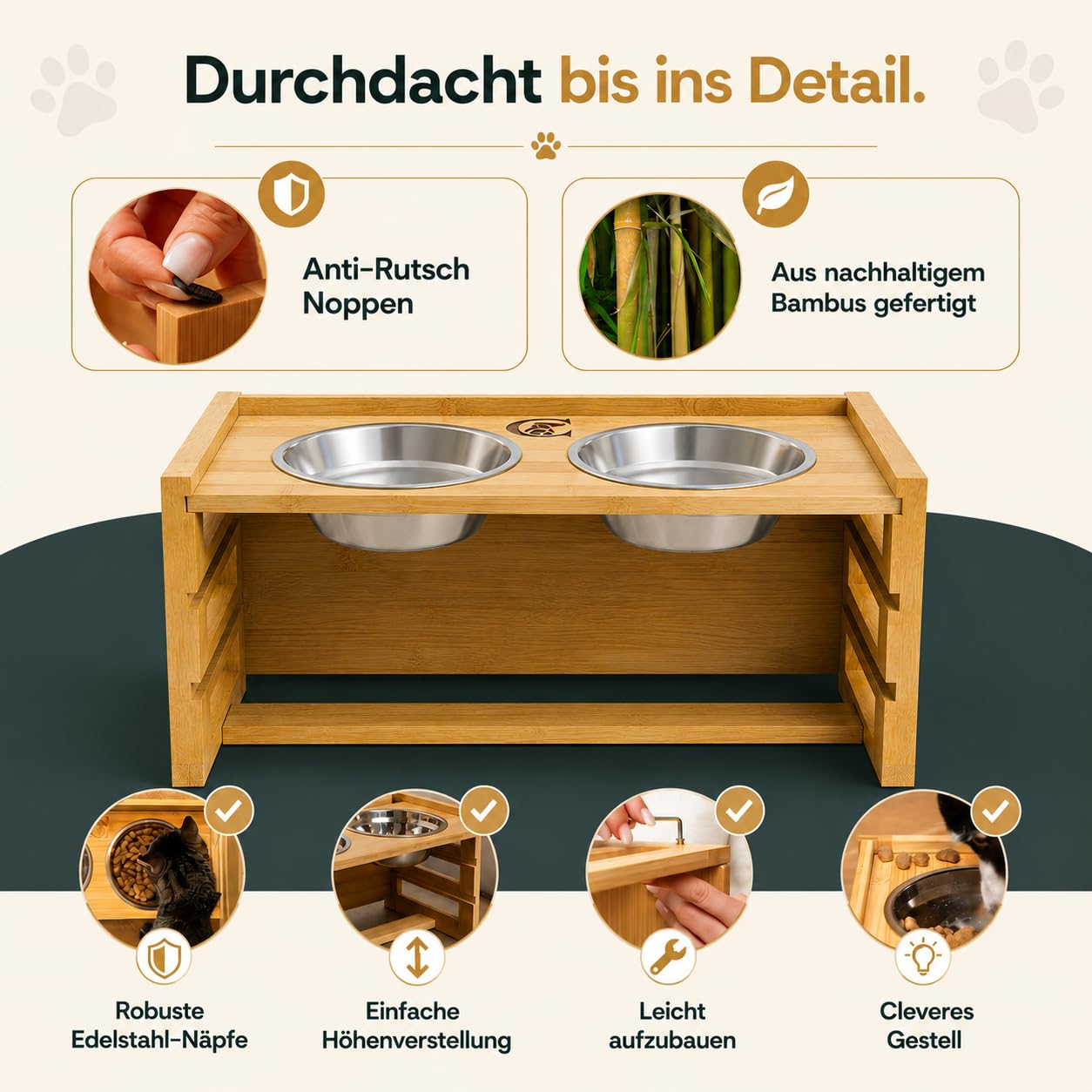 Hundenapf erhöht - Für Kleine Mittlere Große Hunde ergonomische Fresshaltung, Premium Futterstation Hund entlastet Wirbelsäule und Nacken, erhöhter Futternapf Hund