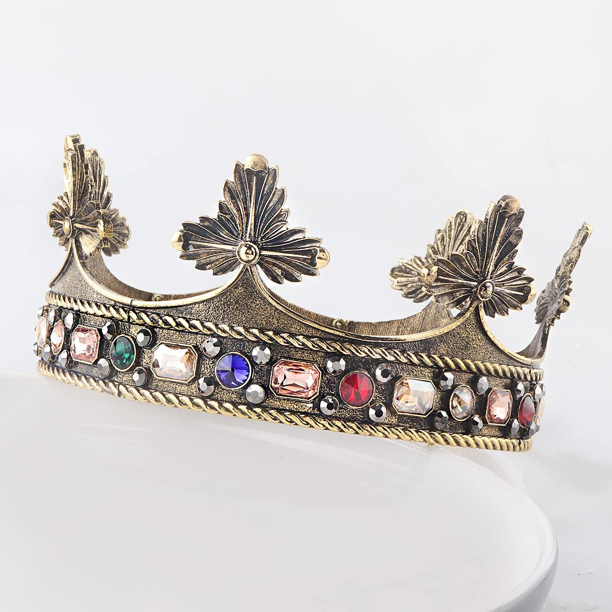 Barroco de los hombres del rey de aleación de gran corona de perlas de cristal real príncipe de las mujeres accesorios para el cabello para la fiesta de cumpleaños de Halloween de disfraces