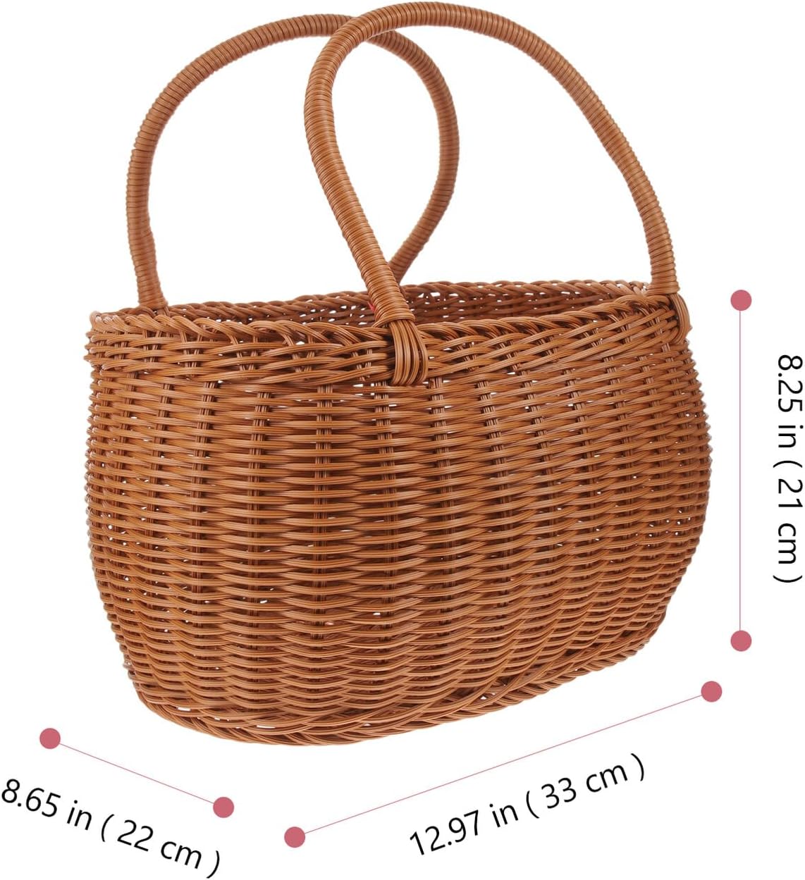 Woven Picnic Basket Handheld Rustic Fruit Storage Basket Portable Oval Rattan 31x22x21cm for Outdoor Picnic and Garden Use