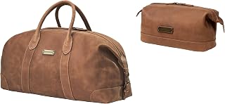 DRAKENSBERG Set/2 Leder Weekender 'David' (55cm) & Kulturbeutel 'Ruby' Herren, Damen, Reisetasche mit Kulturtasche, Sporttasche - Havanna-Braun, DR-SET-913