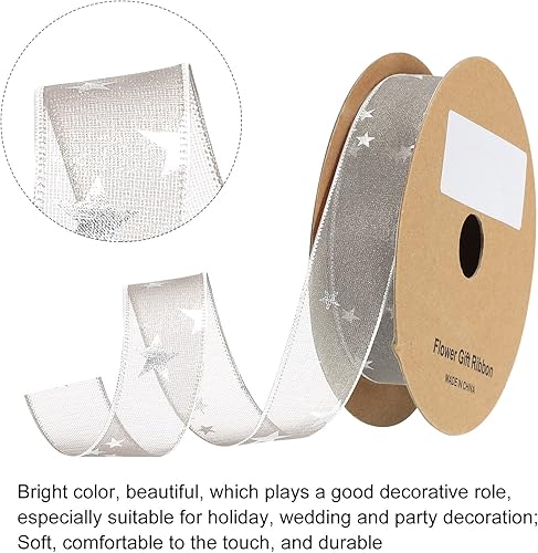 Miniatura 3 de MECCANIXITY Cinta de gasa brillante de organza con alambre de 1 pulgada de ancho, 20 yardas, color gris, para envolver regalos, ramo de boda, Navidad
