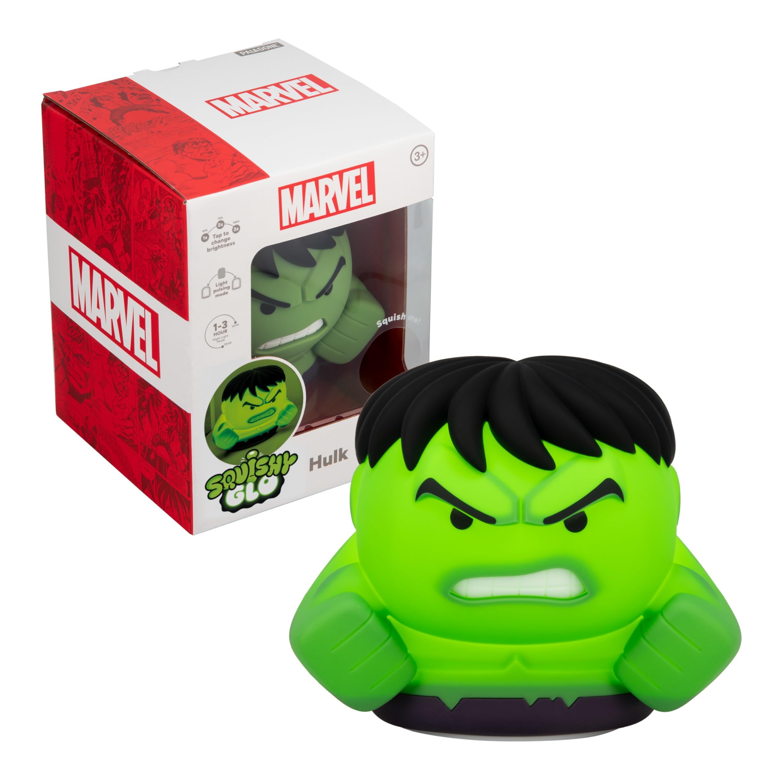 Paladone Marvel Hulk SquishyGlo Rechargeable Silicone Night Light, 14.5cm, 1–3 Hour Timer, 3 Brightness Levels, Officially Licensed