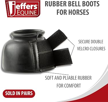Jeffers Equine Bell Boots for Horses Heavy-Duty Rubber Overreach Protection, Soft & Durable with Double Strap Closure, Black Equestrian Essentials for Training, Travel & Sports - Small Size