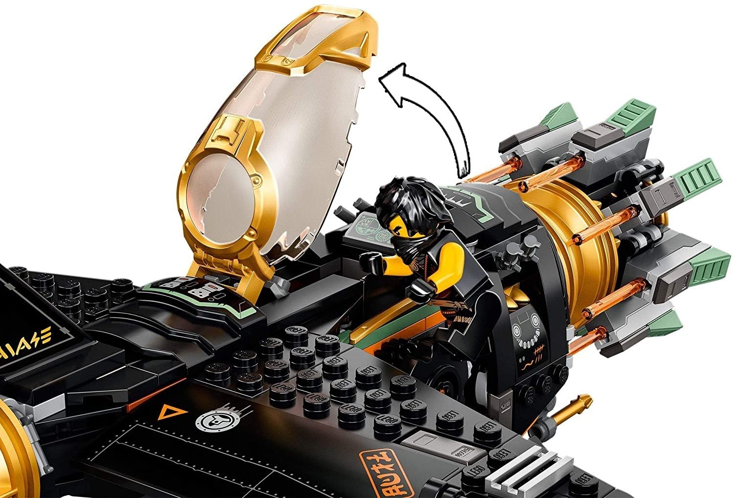 LEGO 71736 NINJAGO Coles Felsenbrecher Flugzeugspielzeug mit Gefängnis und sammelbarer Figur des Goldenen Ninja Kai