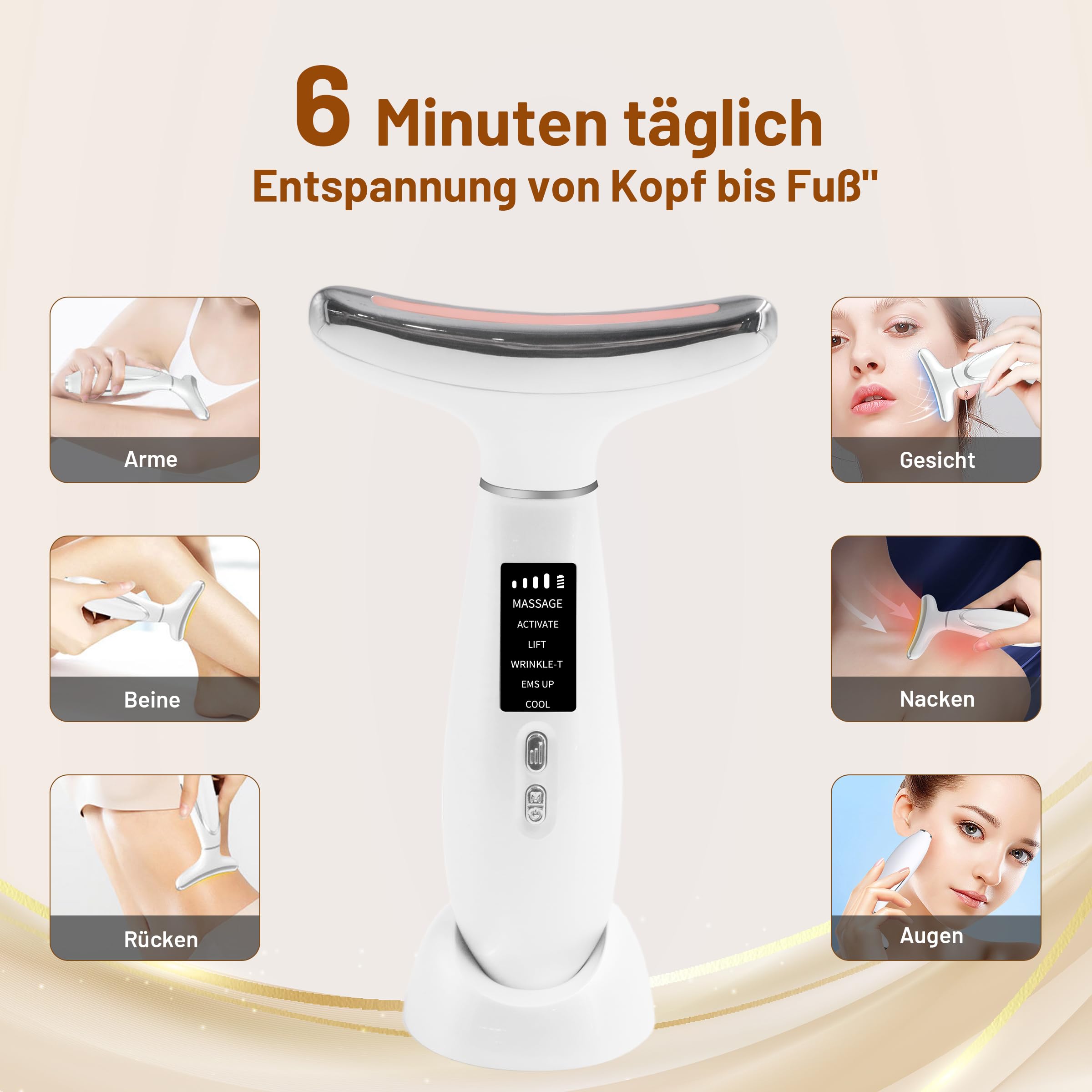 EMS-Style Gua Sha - Gesichtsmassagegerät Elektrisch mit Vibration & Wärme & Kalt, EMS Gerät Gesicht mit Rotlicht, Blau, Grün, Gesicht Lifting Falten-und Schwellungsreduzierung