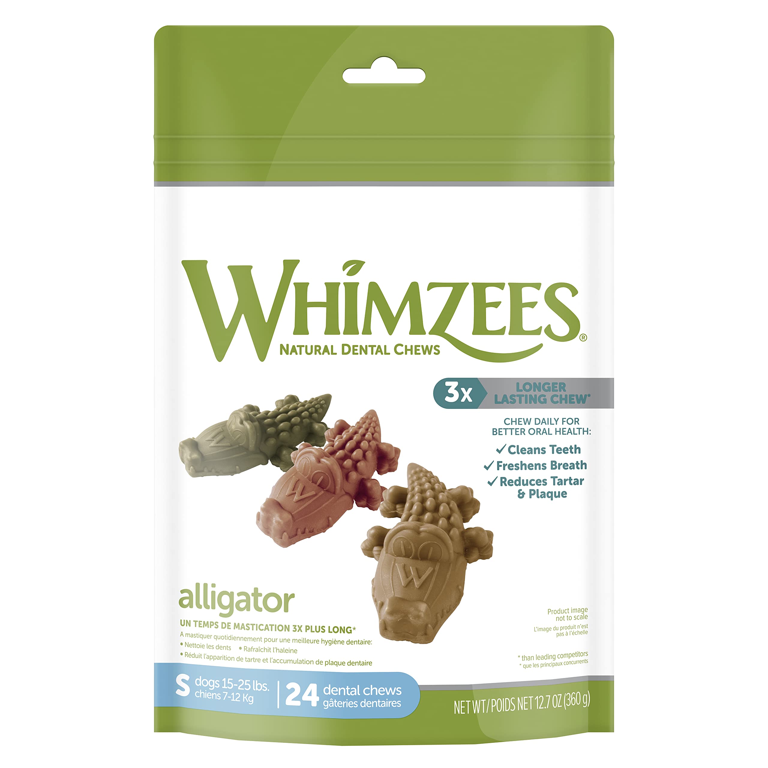 WHIMZEES Natural Grain Free Dental Dog Treats, Small Alligator, Bag of 24