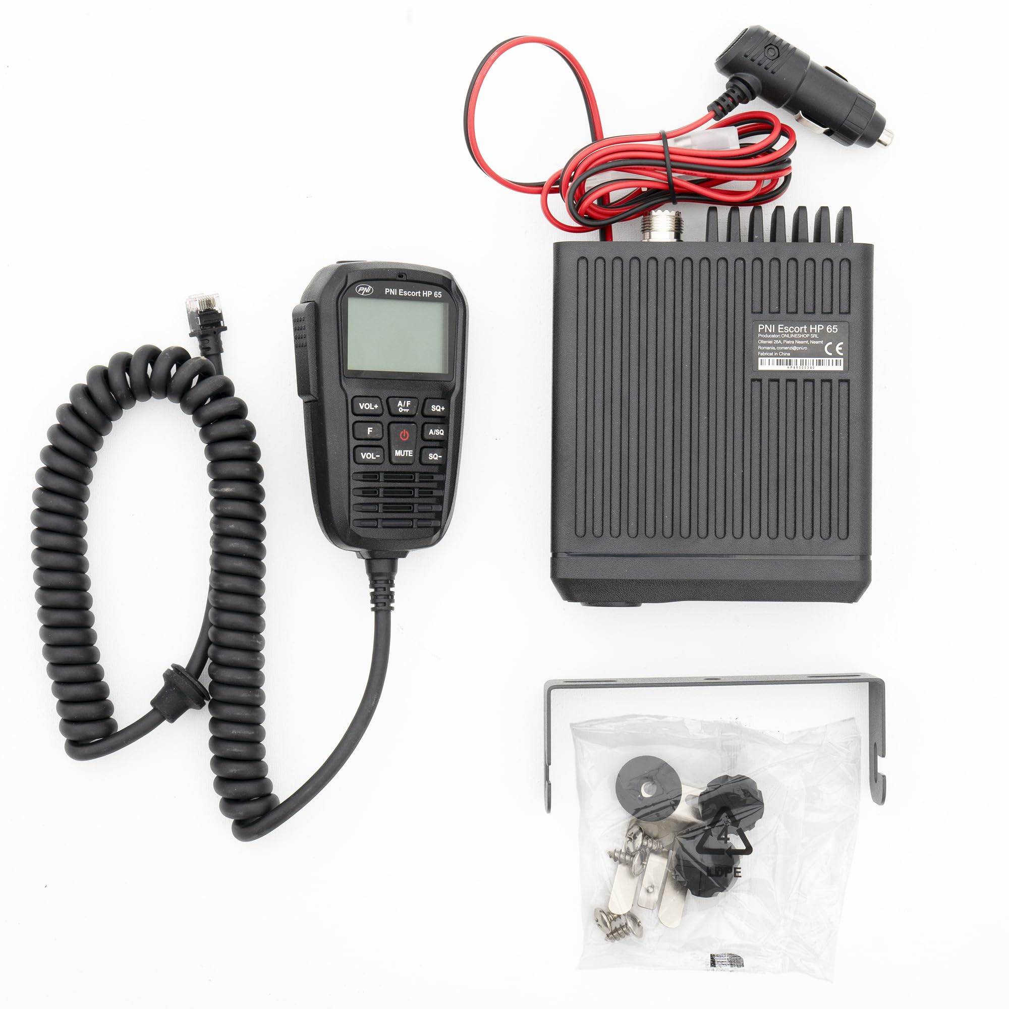 Estación de Radio CB PNI Escort HP 65 ASQ, multinorma, antiruido, ASQ, Ajustable SQ, 12 V - 24 V, Enchufe para Encendedor de Cigarrillos Incluido