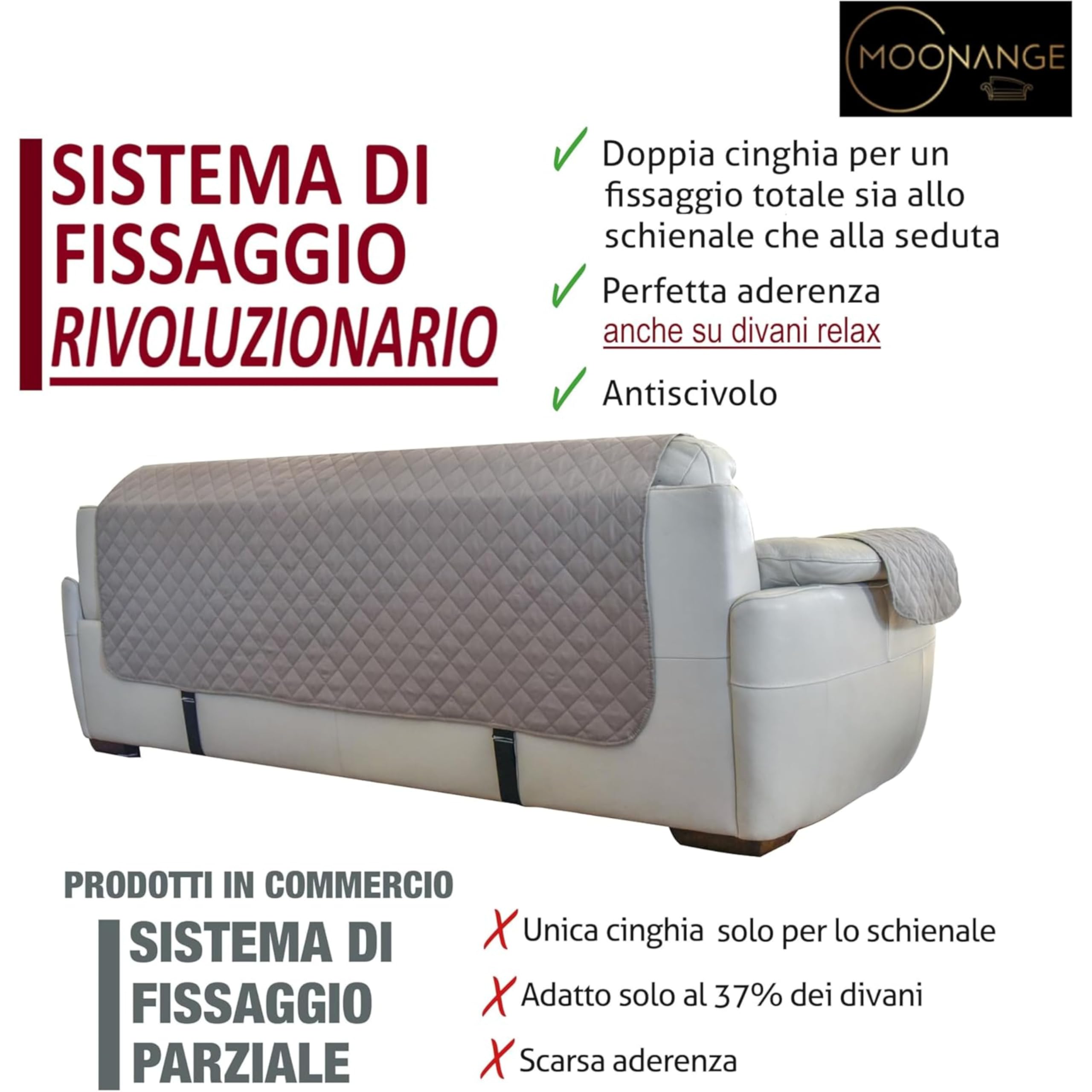 Moonange - Copridivano 4 Posti - Copridivano con Braccioli - Seduta 200 cm - Impermeabile - Reversibile - Antiscivolo - Antimacchia - Antigraffio - Antipelo - Copridivano moderno - Tortora