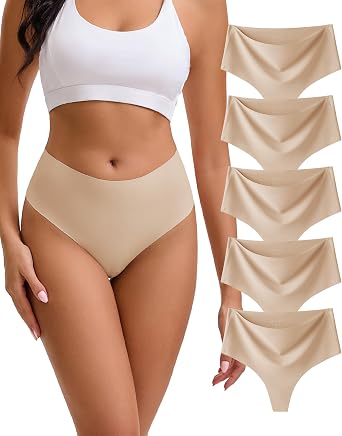 Seamless Thongs for Women High Waisted Underwear Invisible Sexy Thong No Vpl Knickers Pack of 5