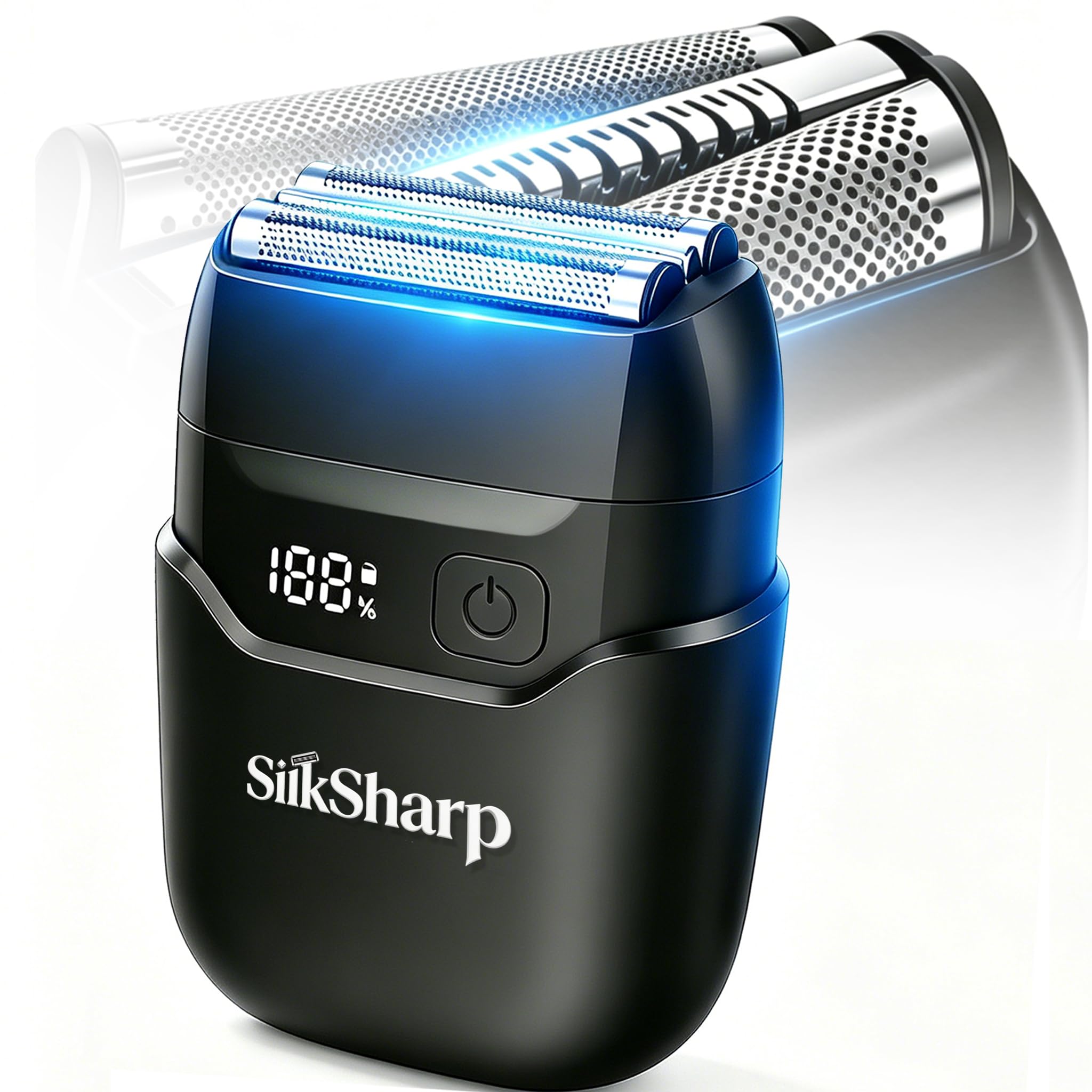 Portable Foil Shaver for Men & Women, USB-C Rechargeable Travel Electric Razor for Short Hair Touch-Ups, Wet & Dry Waterproof Mini Shaver with LED Display, Carrying Pouch