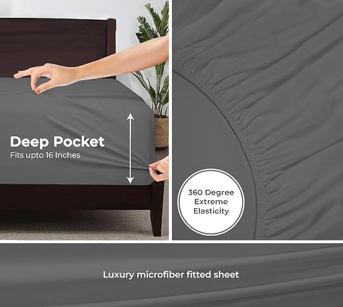 Miniatura 2 de Royale Linens Juego de 2 sábanas bajeras tamaño King, sábanas inferiores, ultrasuaves y transpirables, microfibra cepillada de 1800, resistente a