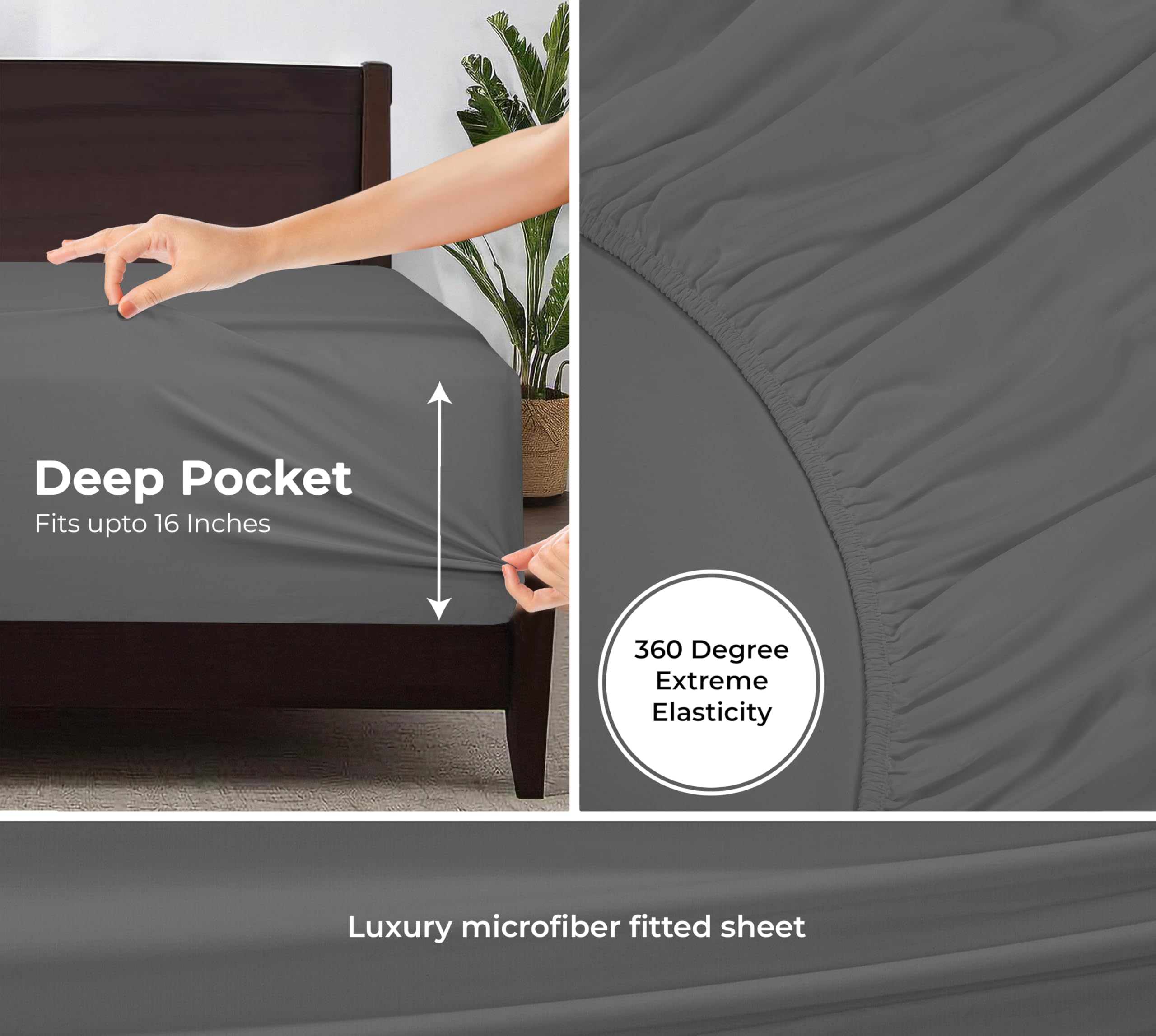 ROYALE LINENS 2er-Pack Spannbettlaken, elastische Spannbettlaken, nur für Doppelbett, weich und atmungsaktiv, gebürstete 1800 Mikrofaser, schmutzabweisend, Hotelqualität, tiefe Tasche dehnbar bis 40,6