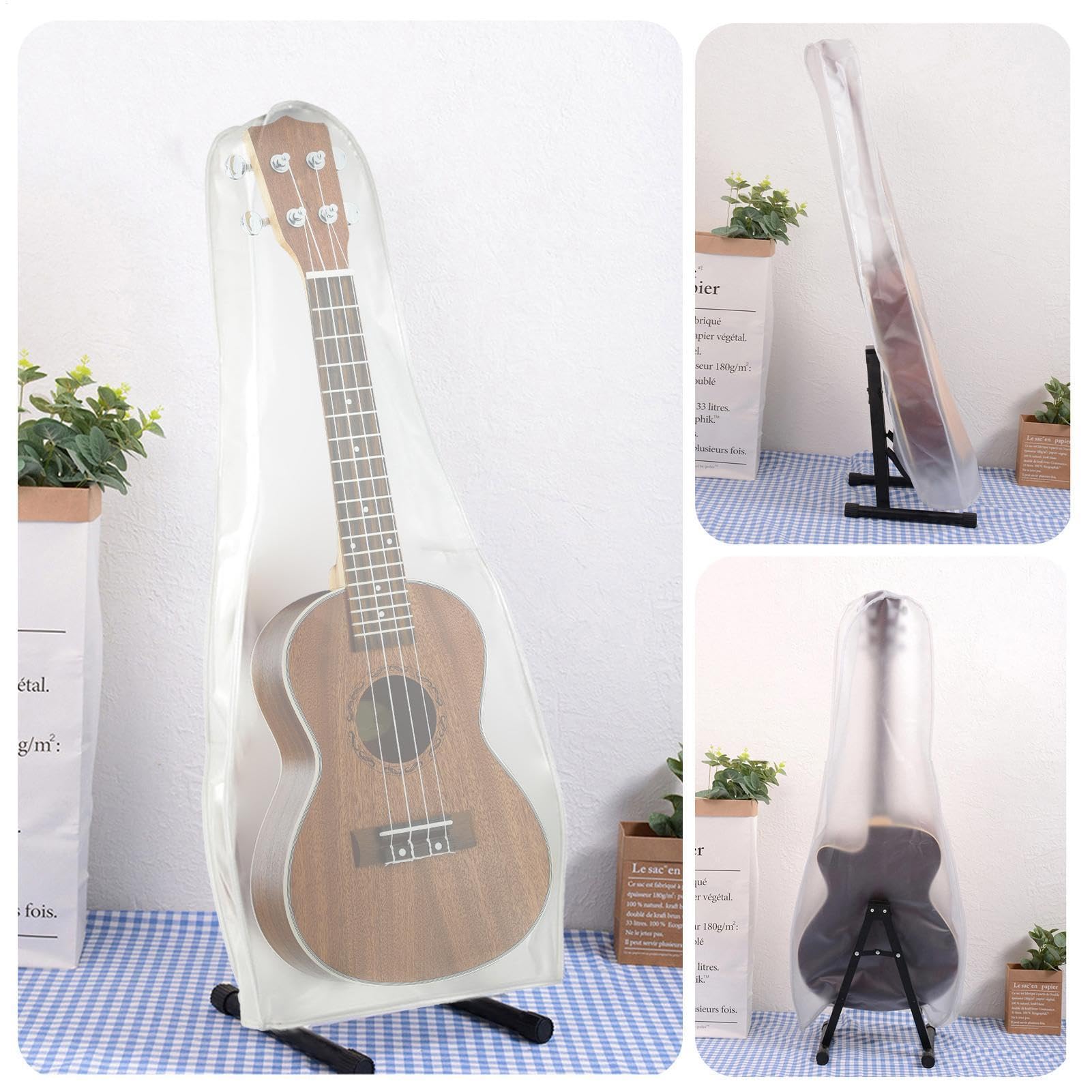 Gitarren-Staubhülle - Transparent Gitarrengehäuse, transparente matte Instrumentenhülle | Waschbare Staubschutzhülle Gitarrentasche, passt auf Akustikgitarrenhülle Vielseitige silberfarbene