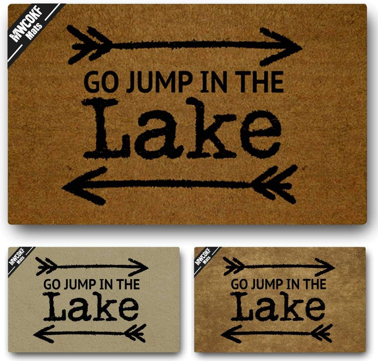 Funny Door Mat Non-Slip Back Rubber Entry Way Doormat Outside | Go Jump in The Lake | Standard Outdoor Welcome Mat | Patio Home Office Indoor | Non-Woven Fabric 18 Inch x 30 Inch