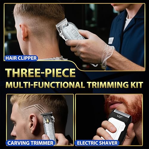 Miniatura 6 de Kit de peluquero profesional plateado para hombres, inalámbrico con recortador, cuchillas de acero inoxidable, palanca ajustable, pantalla LED,