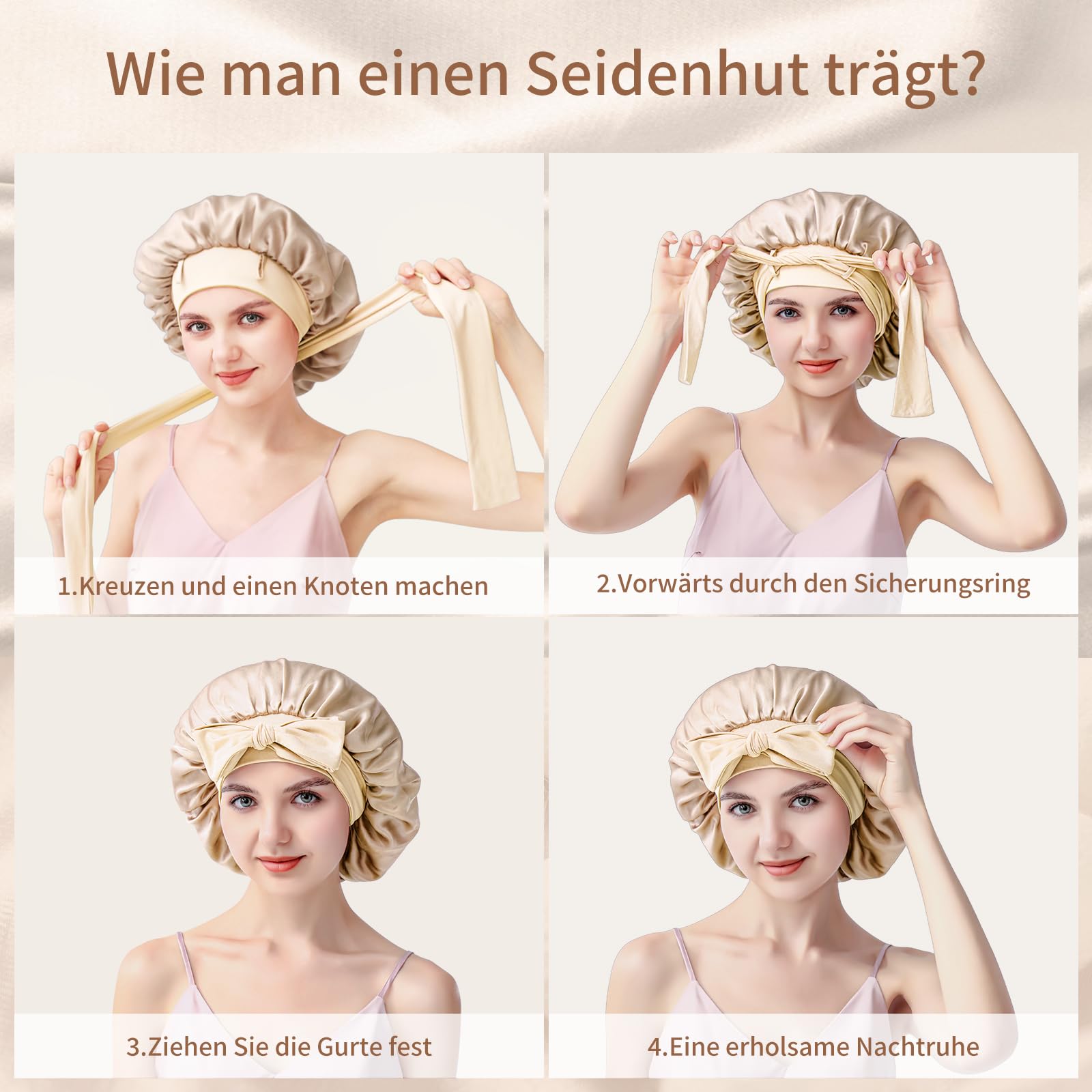 Seidenhaube zum Schlafen, 100% Maulbeerseide Haarhaube, 22 Momme Doppellagig Beidseitig Nutzbar, Schützt Haare im Schlaf, zum Schlafen für Langes Haar and Locken