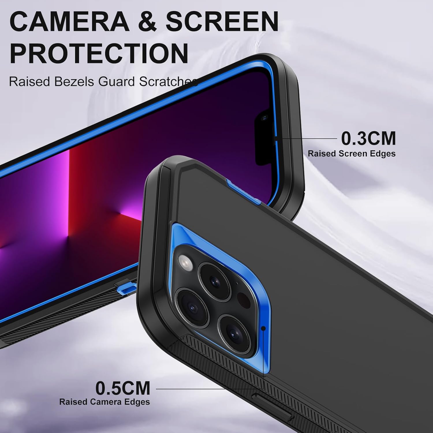 Annymall for iPhone 13 Pro Max Case with 2 Screen Protector,Shockproof Drop Protection Full Body Heavy Duty 3 Layer Military Rugged Durable Phone Cover for Apple iPhone 13 Pro Max 6.7" (Black/Blue) - Image 3