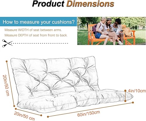 Miniatura 126 de Cojín de repuesto para columpio de 2-3 asientos, cojines de banco para exteriores con respaldo grueso de 4 pulgadas, muebles de patio, jardín, Flor