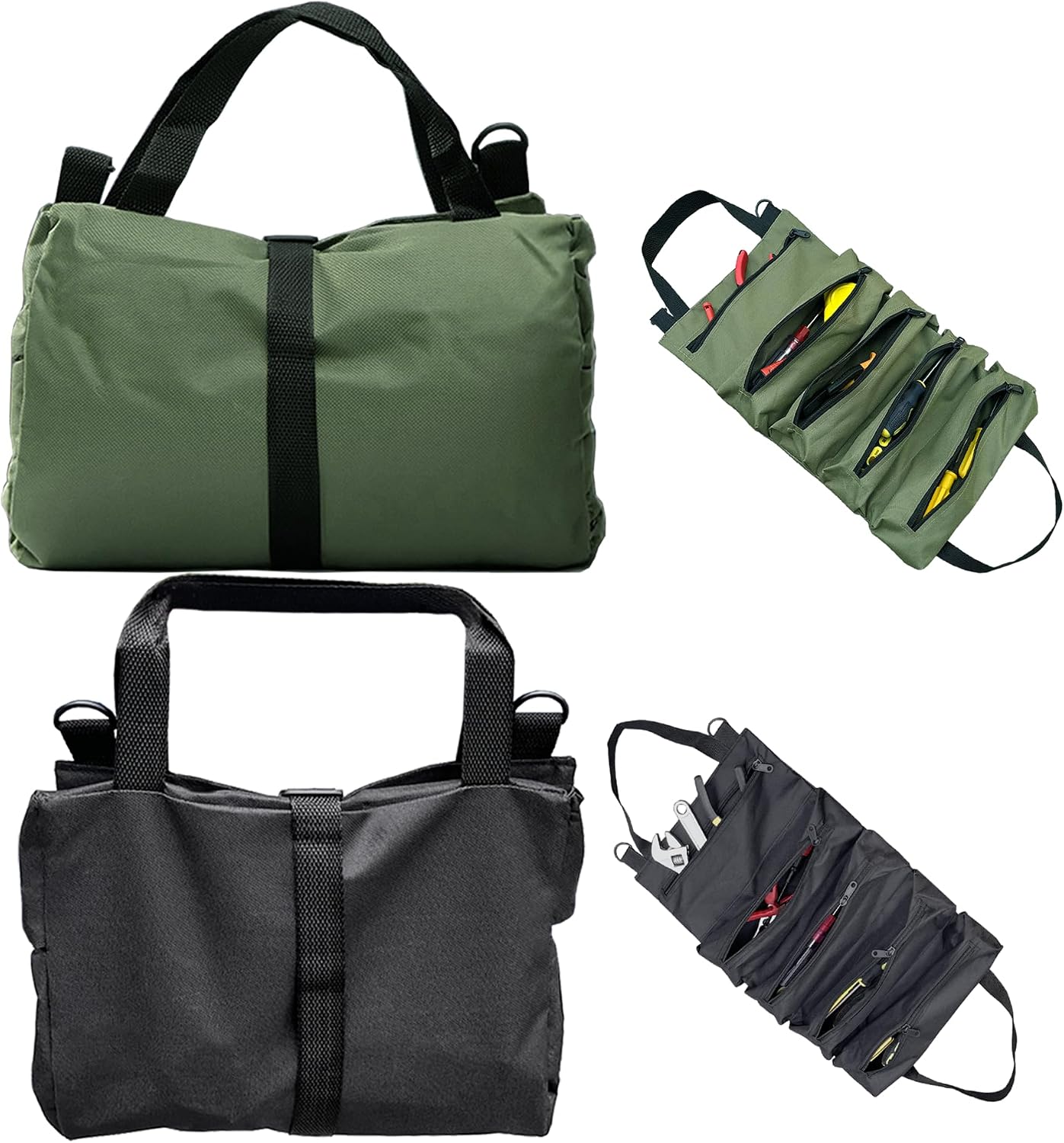 Tool Roll Bag, Roll Up Tool Bag Organizer, 5 Pockets Foldable Waterproof Roll-Up Tool Box, Heavy Duty Canvas Portable Tool Storage Pouch for Mechanics & Electricians Ideal Gifts for Men, Dads