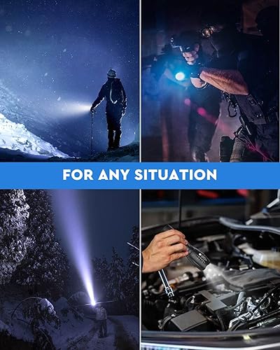 Miniatura 7 de Voph Paquete de 4 linternas, 5 modos de 2000 lúmenes, linternas LED tácticas de alto lúmenes, foco impermeable de alto lúmenes, luz de flash con