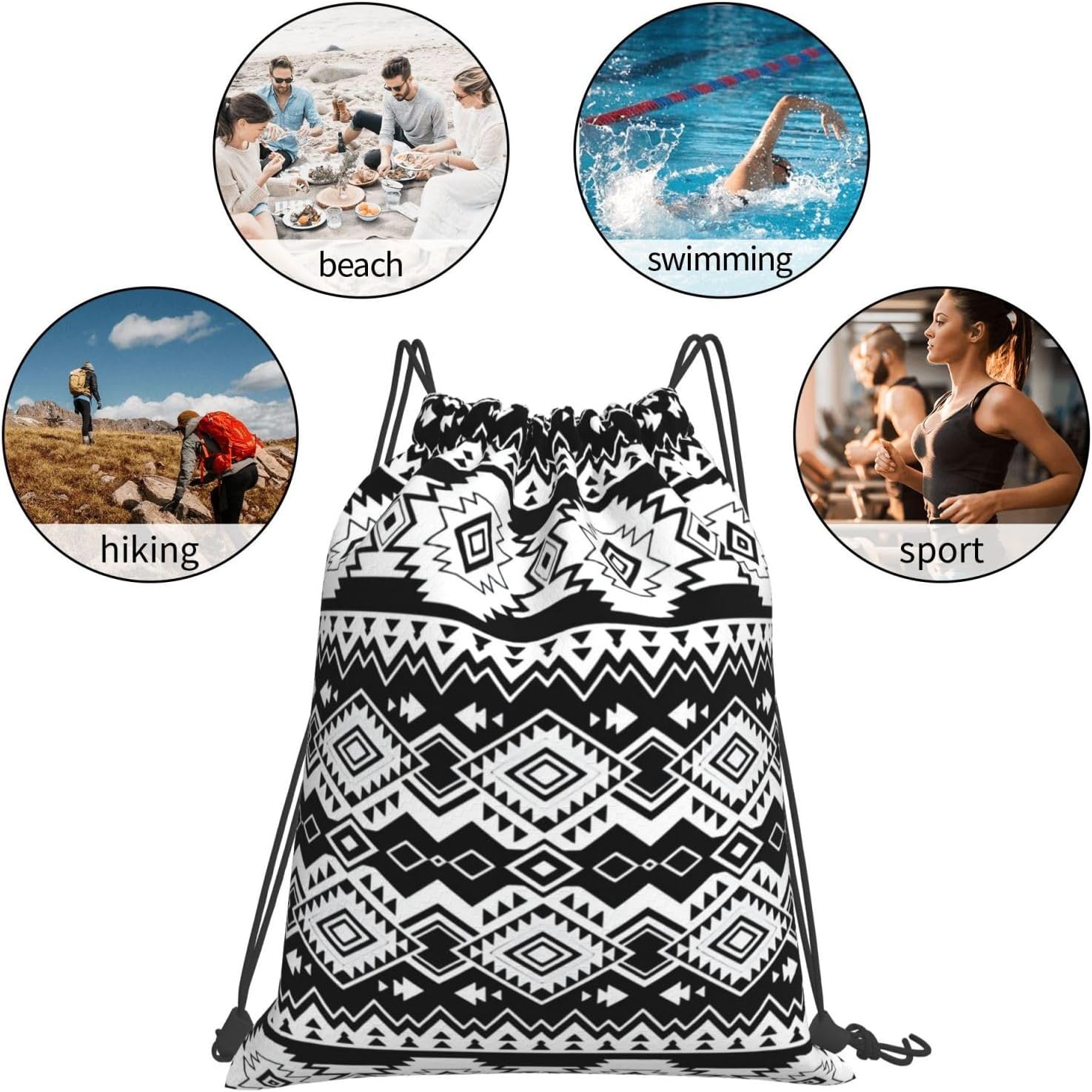 Drawstring Bags Black And White Totem Backpack Bag Travel Beach Sport Gym Sack String Yoga Bag